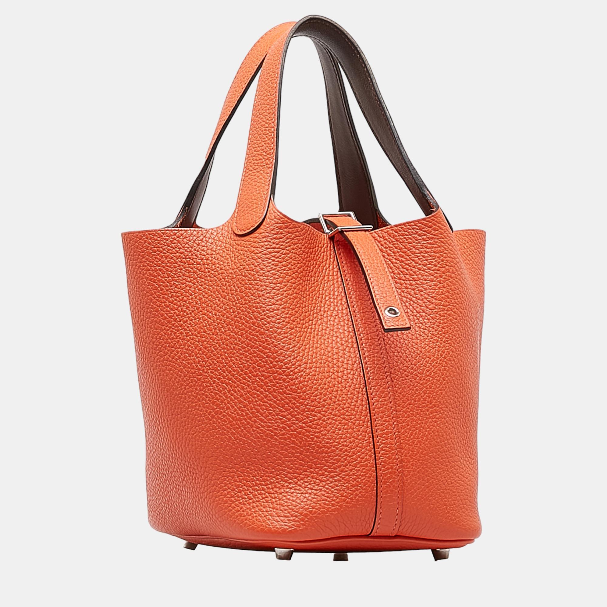 

Hermes Orange Taurillon Clemence Picotin Lock 18