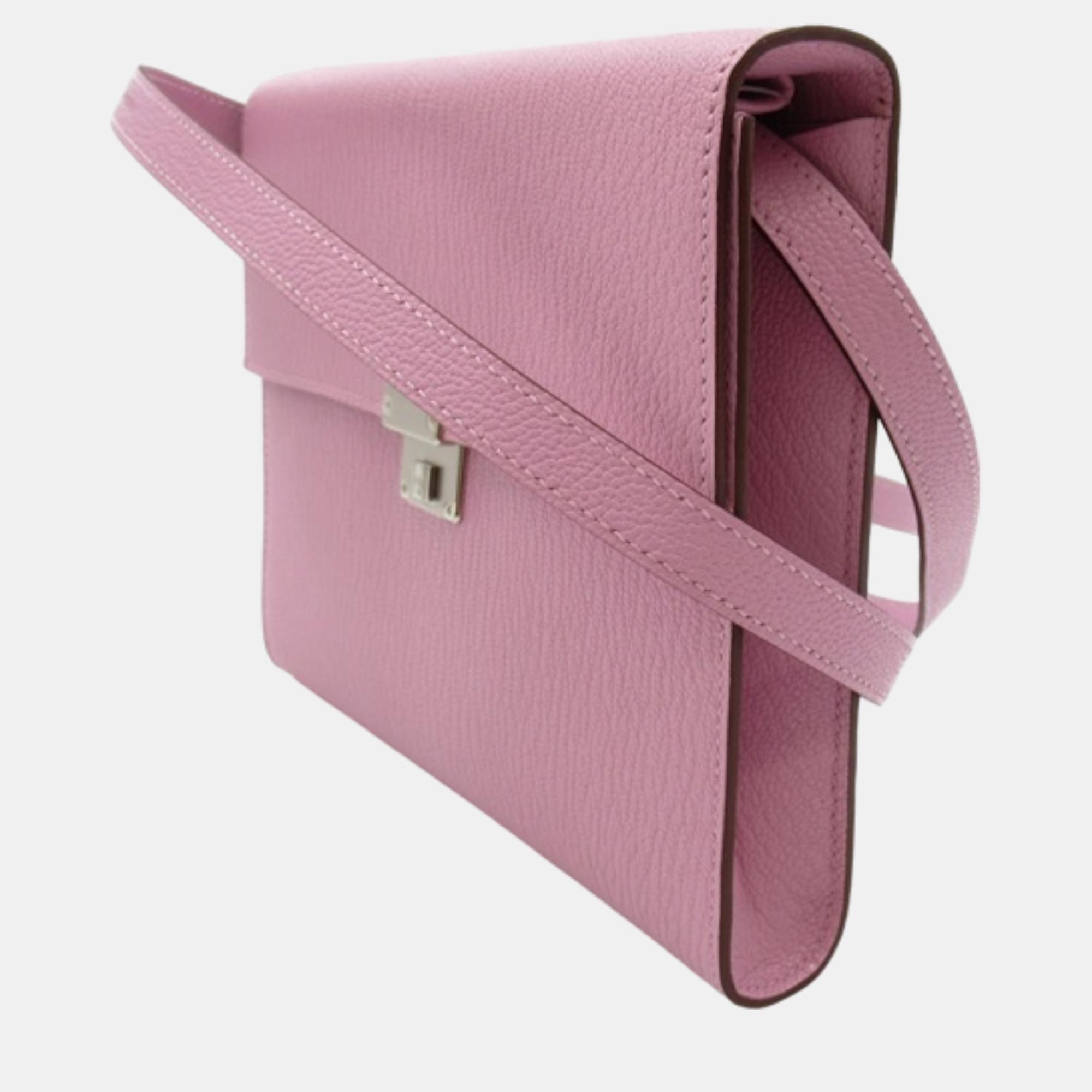 

Hermes Pink Chevre Mysore Leather Clic 16 Wallet on Strap