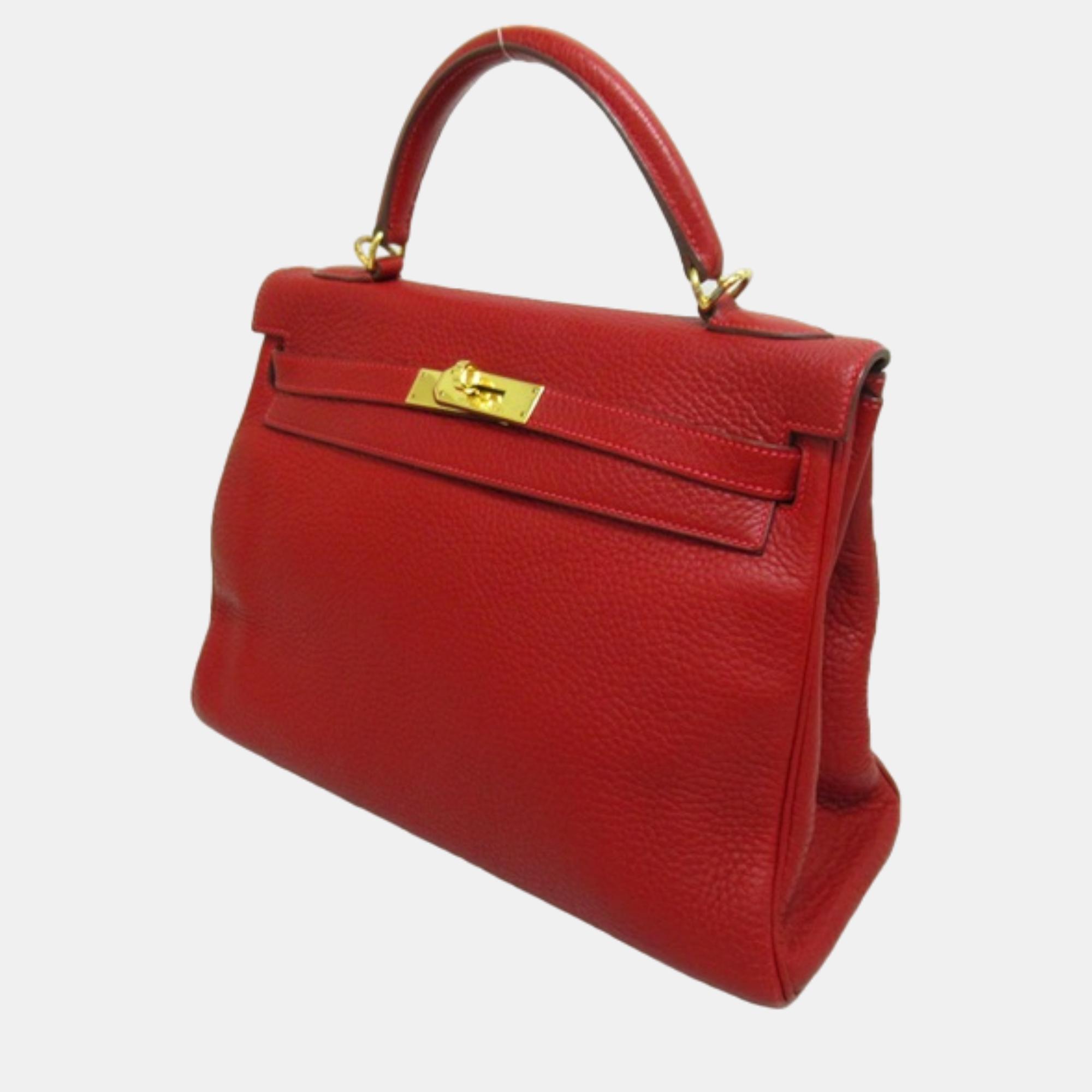 

Hermes Red Clemence Leather Kelly 32 Tote Bag
