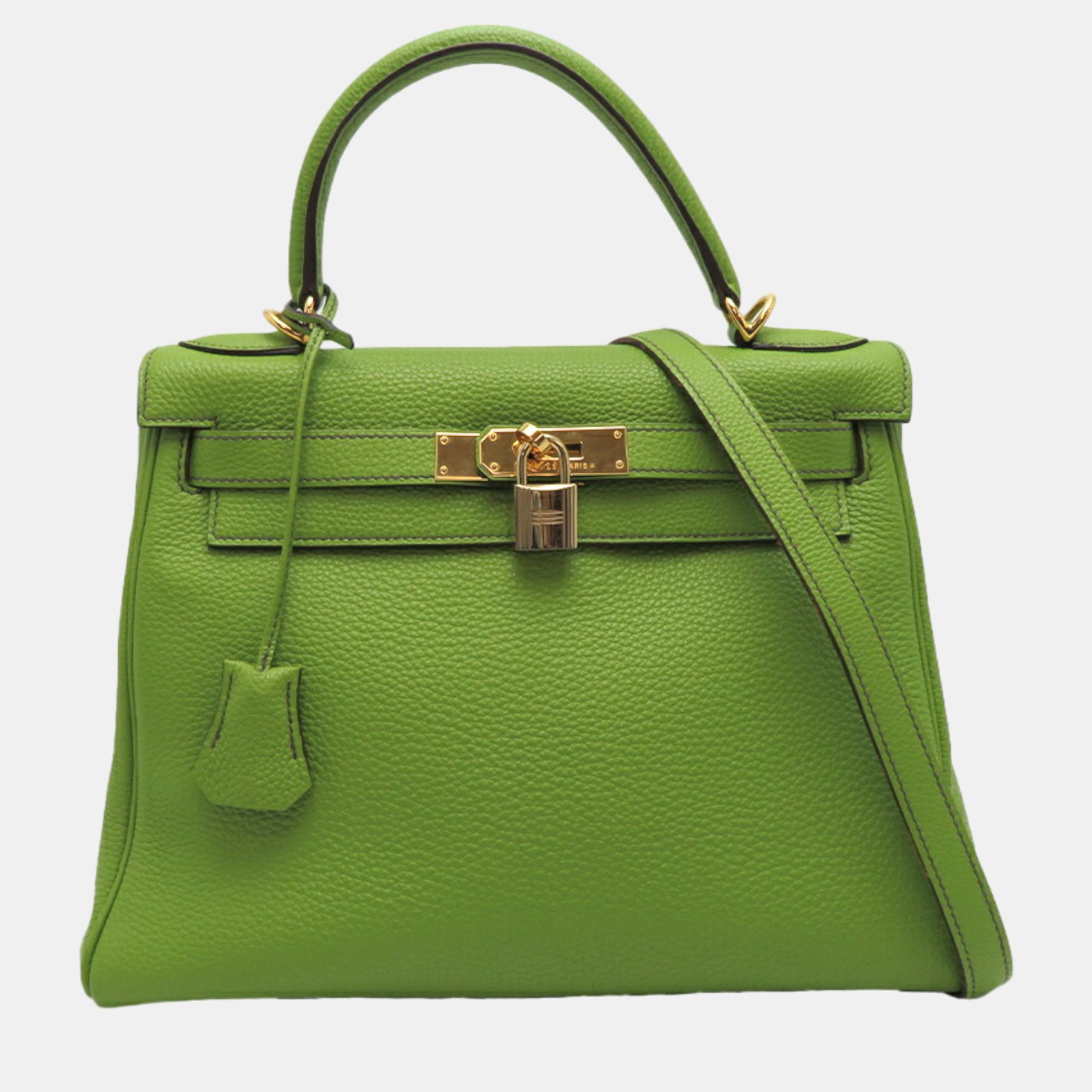 Pre-owned Hermes Green Clemence Leather Kelly 28 Tote Bag