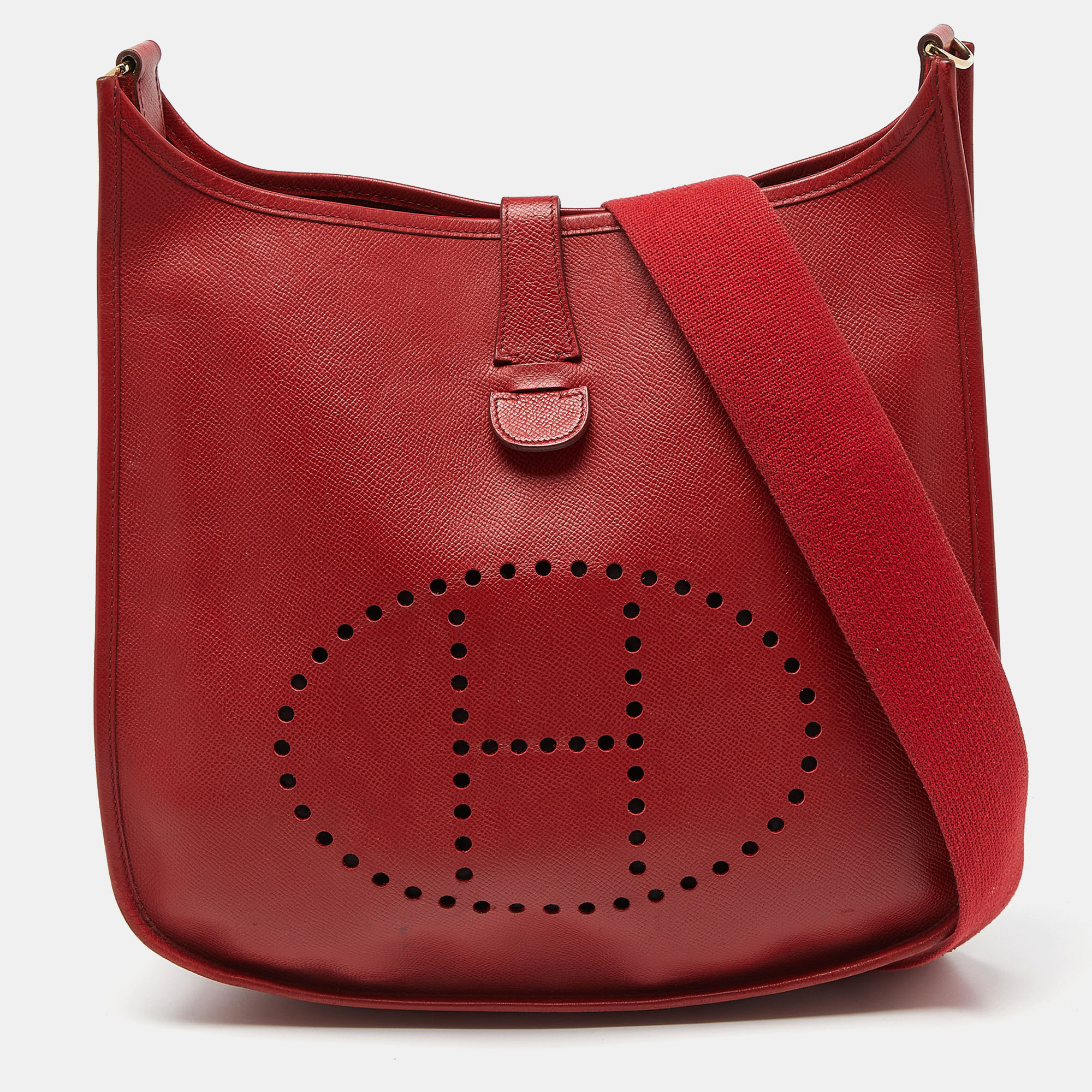 

Hermes Vermillon Epsom Leather Evelyne II GM Bag, Red