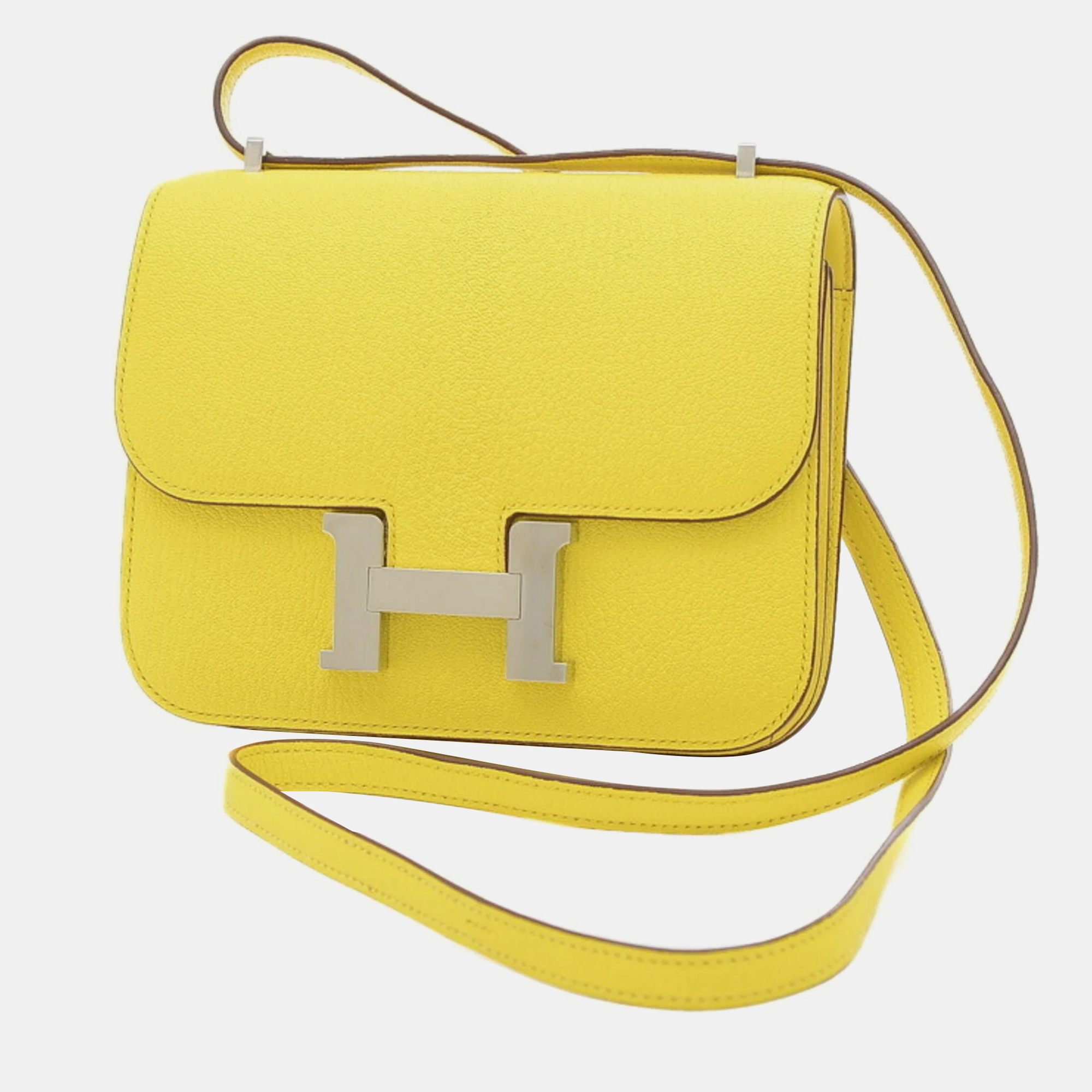 Pre-owned Hermes Constance Mini 18 Shoulder Bag Chevre Jaune Naple Silver Hardware Z Engraved In Yellow