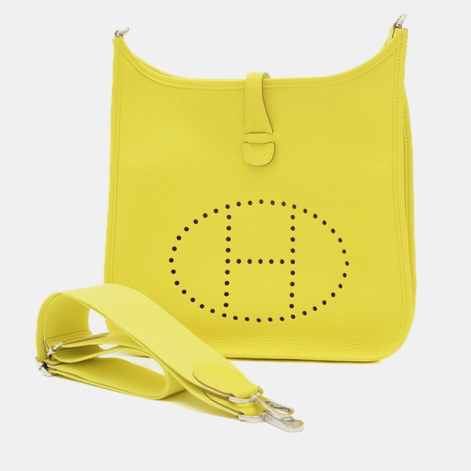 Pre-owned Hermes Evelyn 3 Pm Shoulder Bag Taurillon Clemence Lime Silver Hardware U Engraved In Yellow