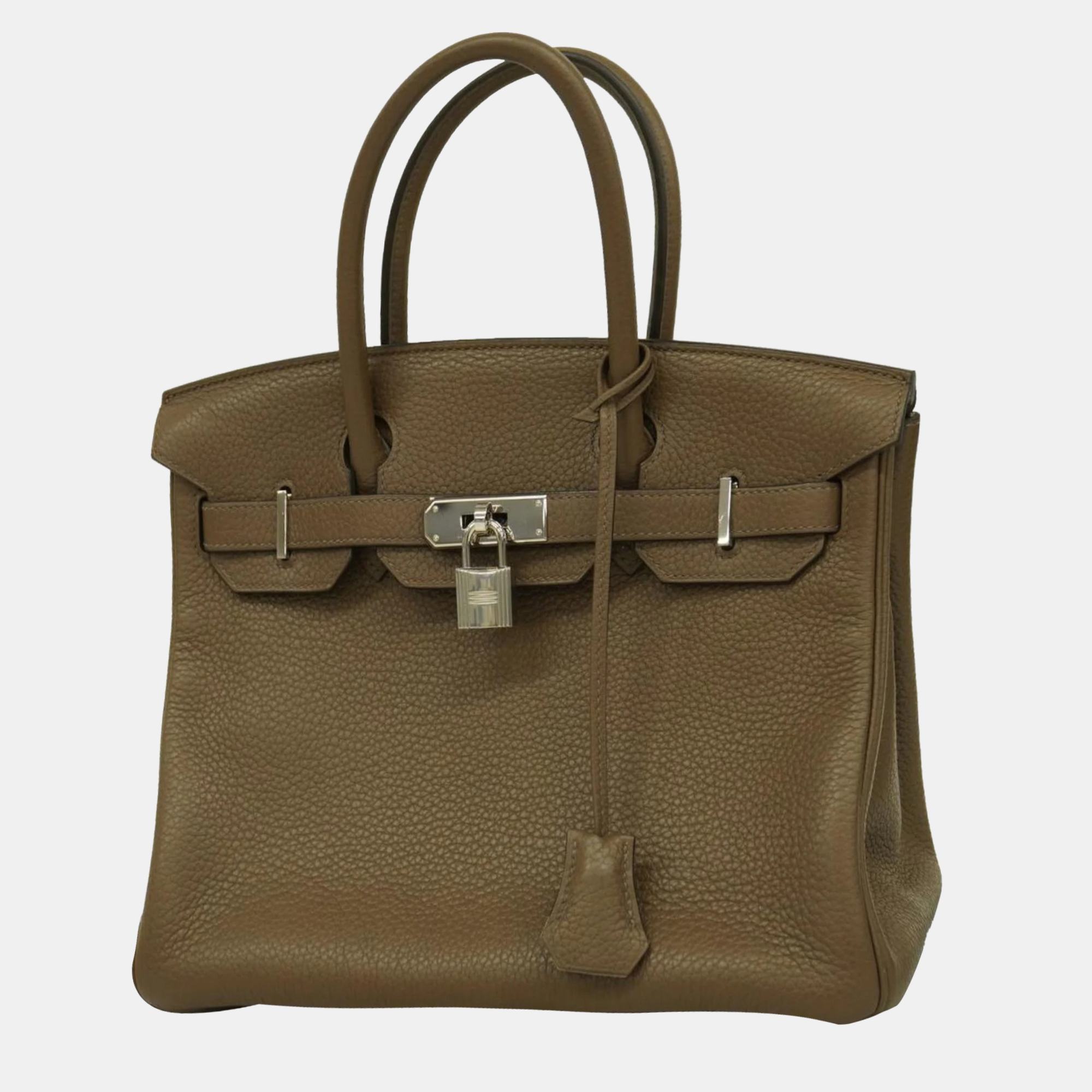 

Hermes Handbag Birkin 30 Taurillon Clemence Taupe Tourtiere Gray Silver Hardware Women's, Brown