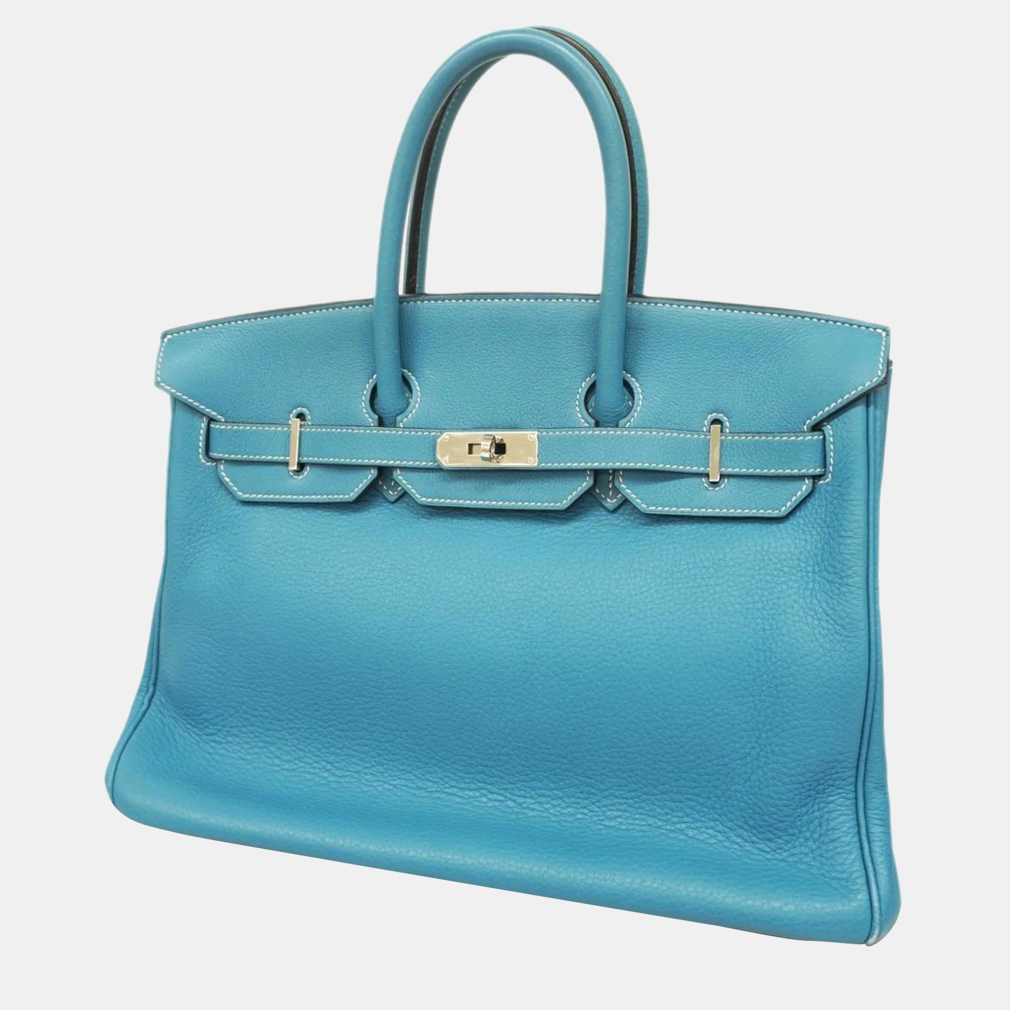 

Hermes Handbag Birkin 35 □K Stamp Taurillon Clemence Blue Jean Silver Hardware Ladies