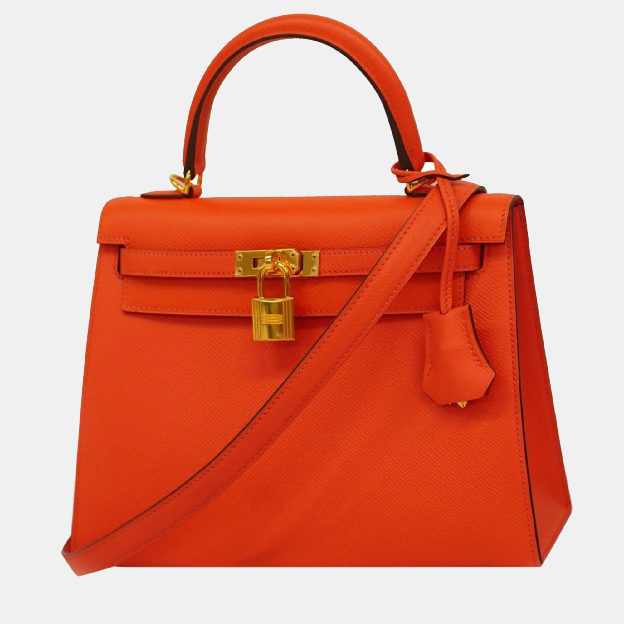 Pre-owned Hermes Handbag Kelly 25 X Vaux Epson Rouge Tomato Gold Hardware Women's In Orange