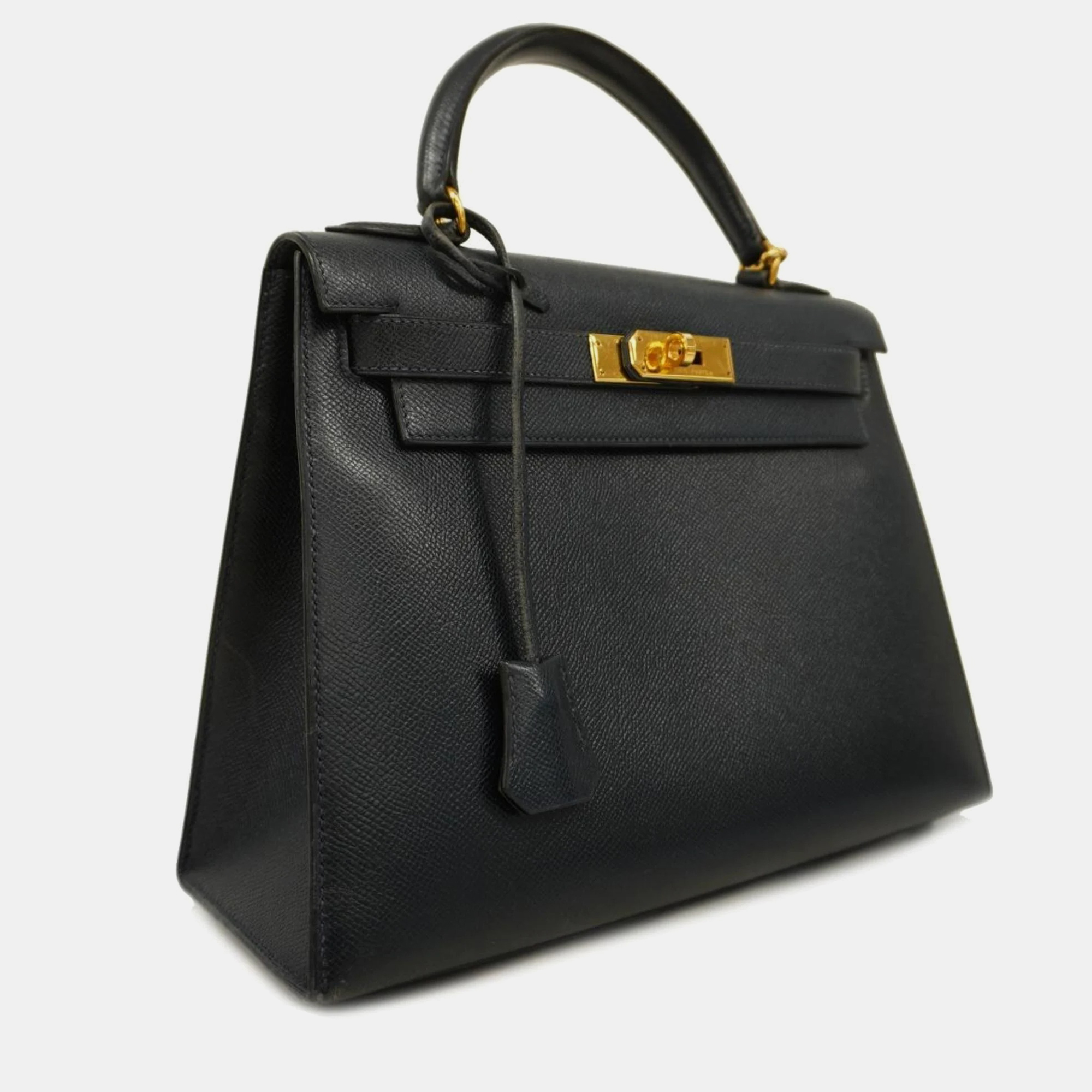 

Hermes Handbag Kelly 28 T Couchevel Navy Gold Hardware Women's, Navy blue