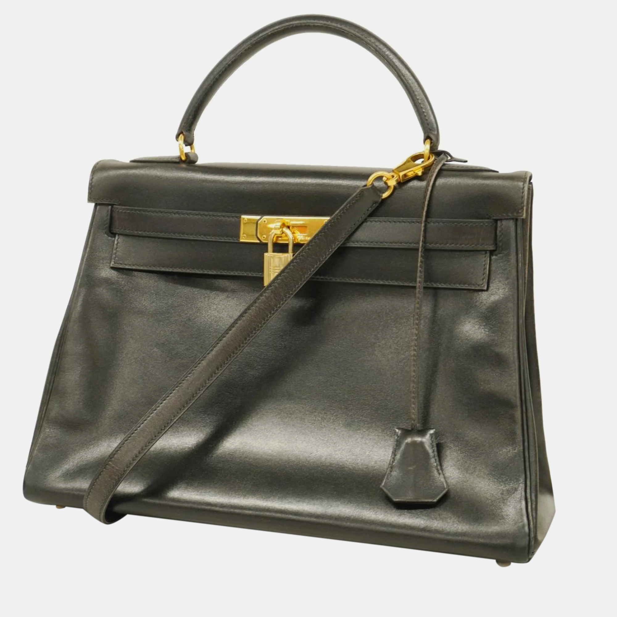 

Hermes Handbag Kelly 32 Box Calf Black Gold Hardware Women's