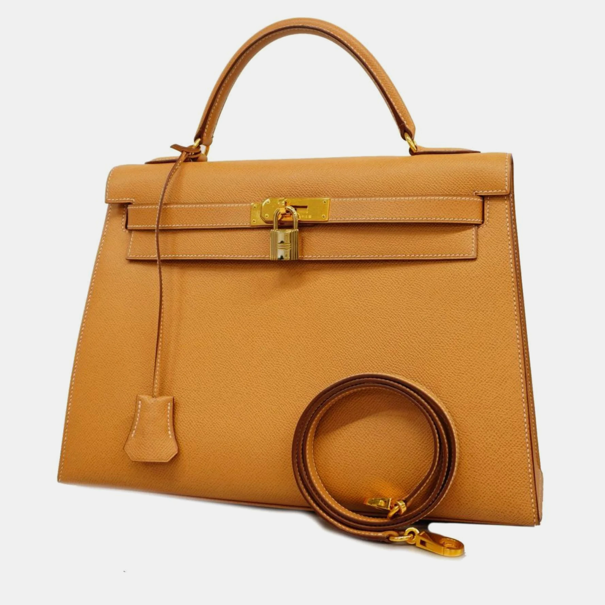 

Hermes Handbag Kelly 32 Couchevel Natural Gold Hardware Ladies, Orange