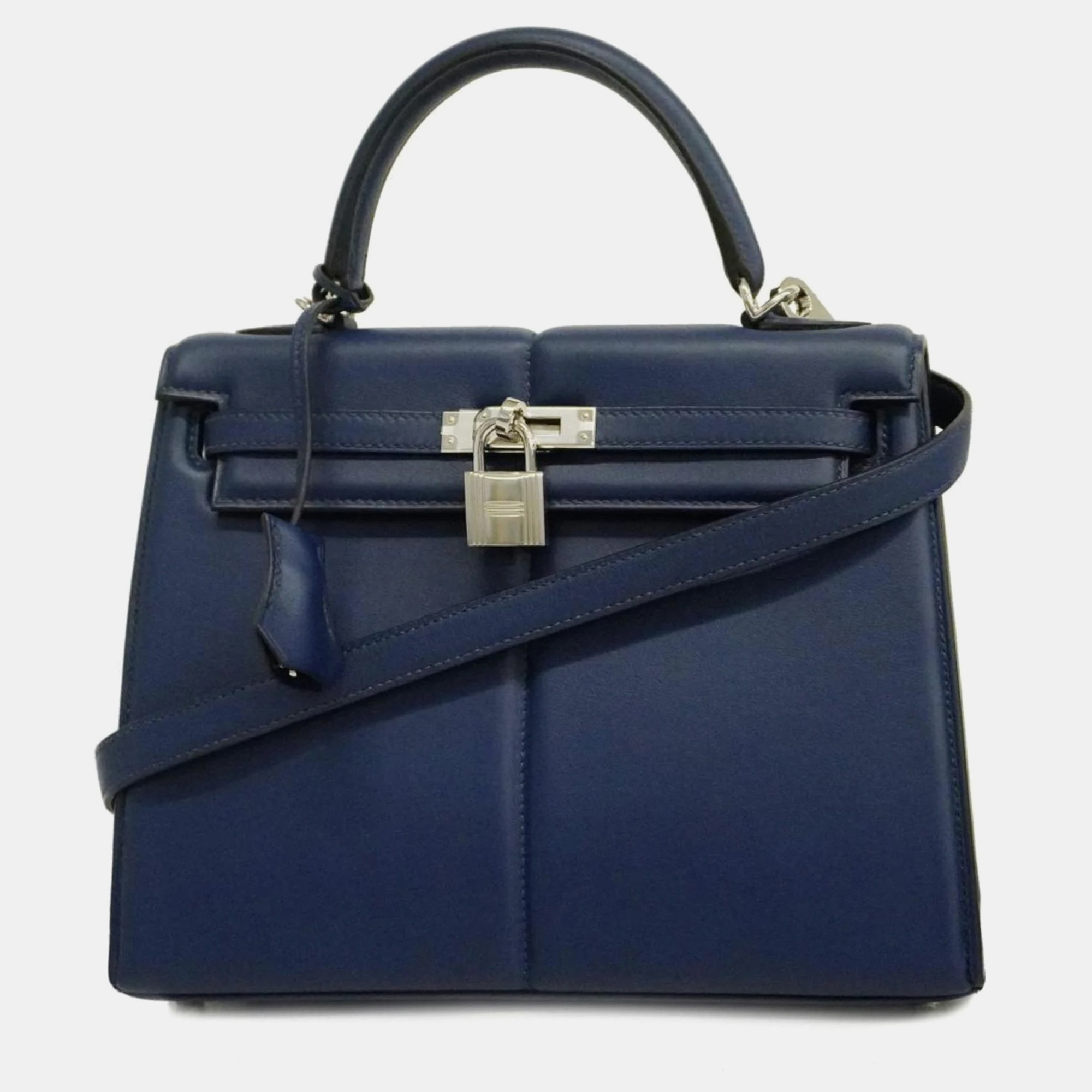 

Hermes Handbag Kelly Patted 25 Swift Blue Saphir Silver Hardware Women's