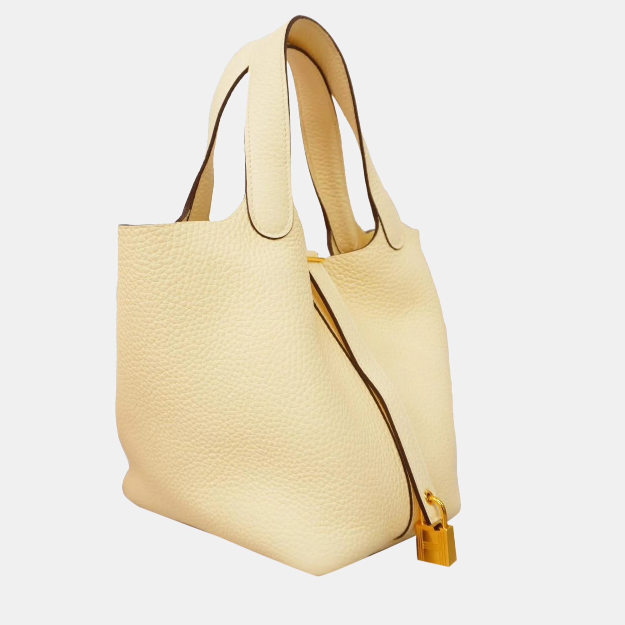 

Hermes Handbag Picotin Lock PM Taurillon Clemence Nata Gold Hardware Women's, Cream