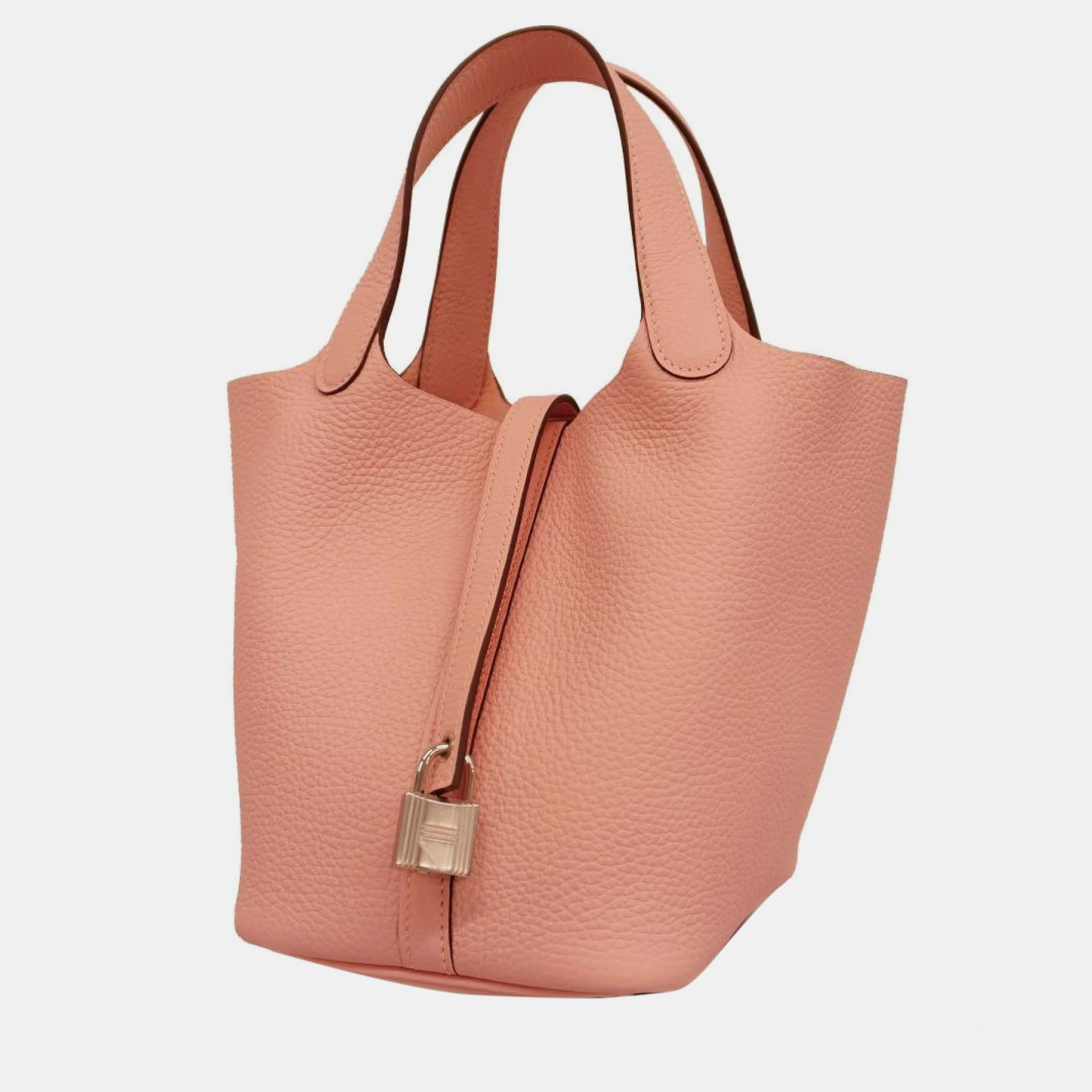 

Hermes Handbag Picotin Lock PM Taurillon Clemence Rose Sakura Silver Hardware Women's, Pink