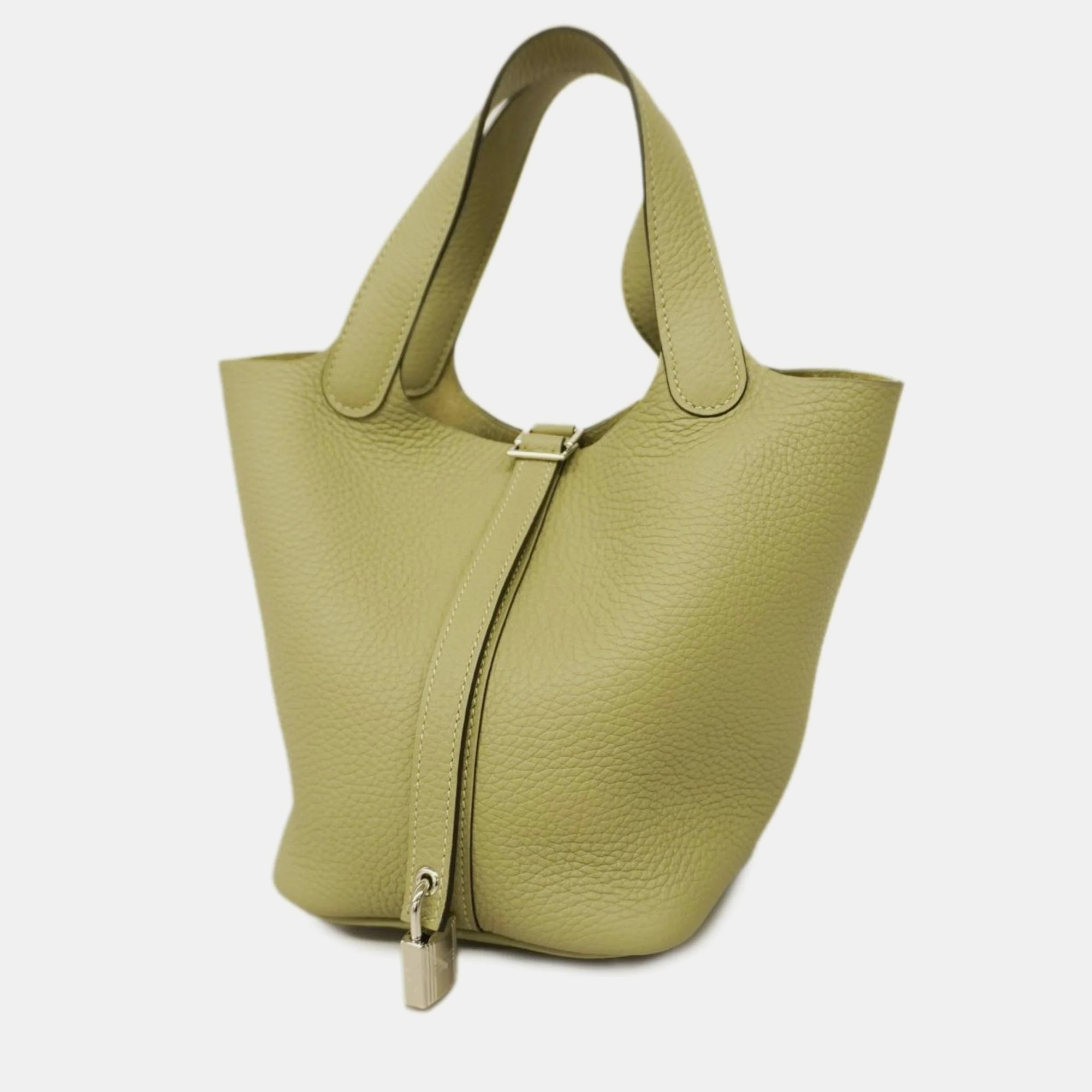 

Hermes Handbag Picotin Lock PM Taurillon Clemence Sage Silver Hardware Women's, Green