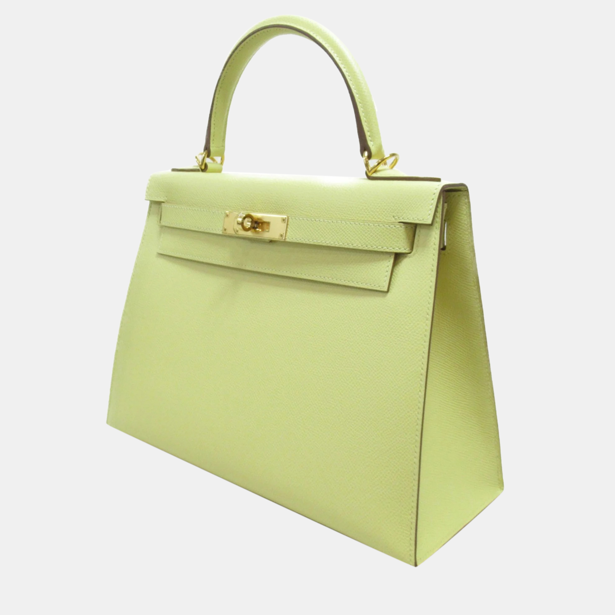 

HERMES Kelly 28 handbag outer stitch Yellow Jaune Bussan leather Epsom, Green