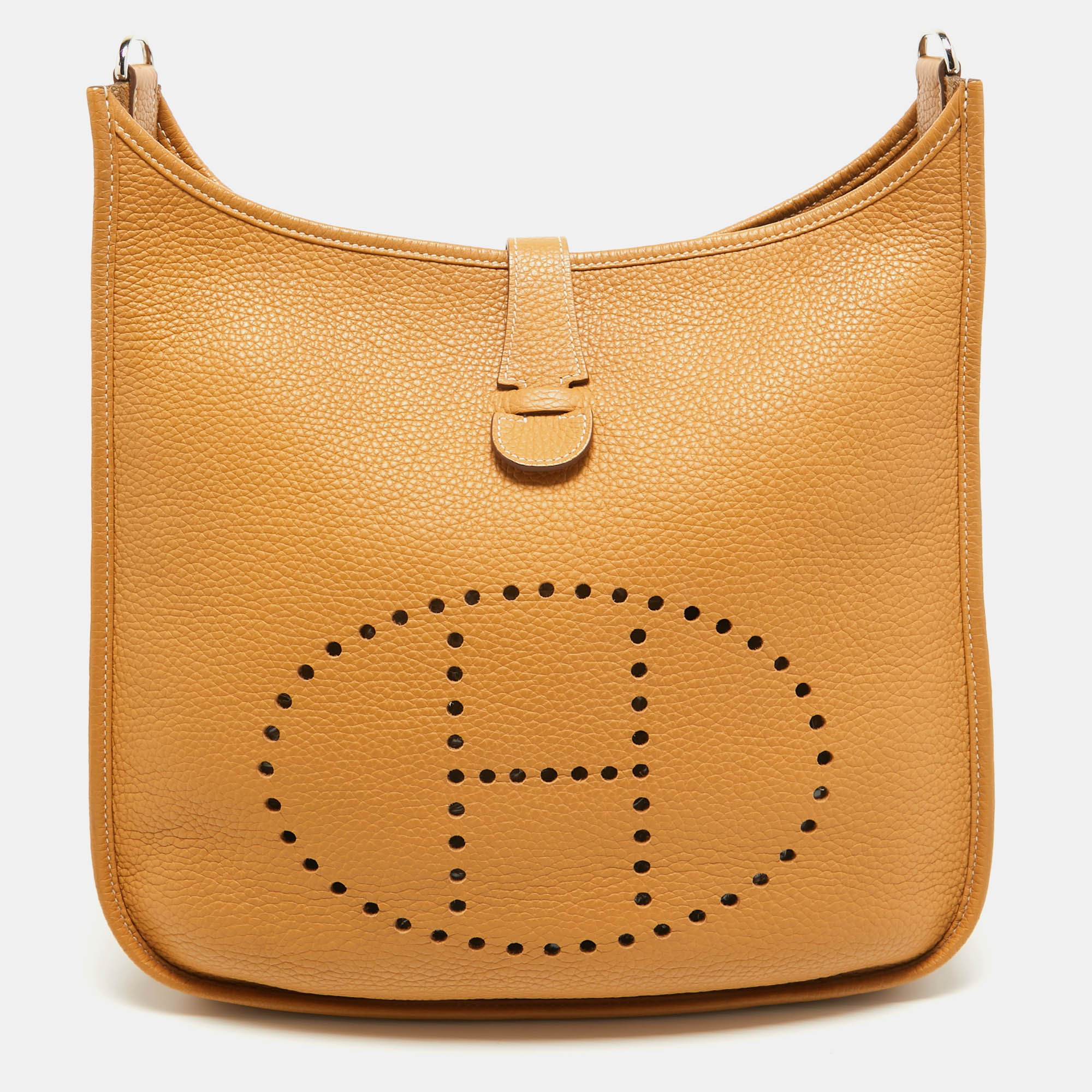 Pre Owned Hermes Natural Sable Taurillon Clemence Leather Evelyne III GM Bag