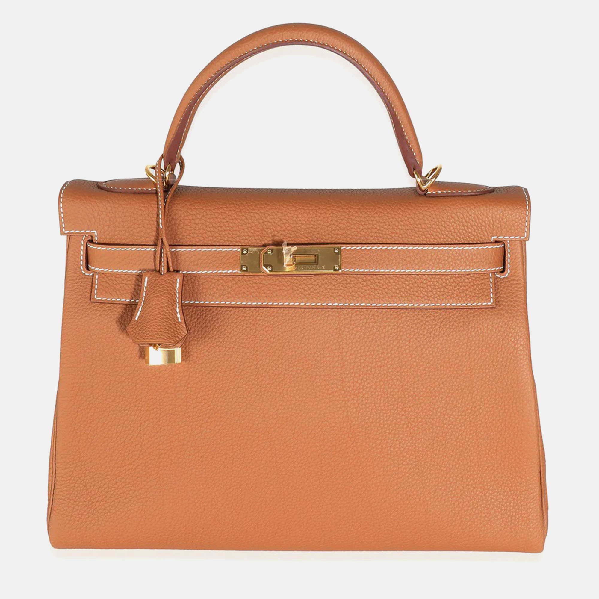 Pre-owned Hermes Gold Togo Retourne Kelly 32 Ghw In Brown