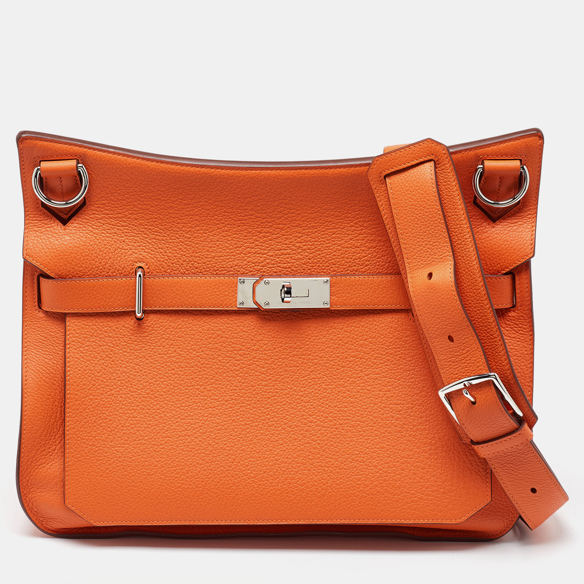 

Hermès Orange Togo Leather Palladium Finish Jypsiere 37 Bag