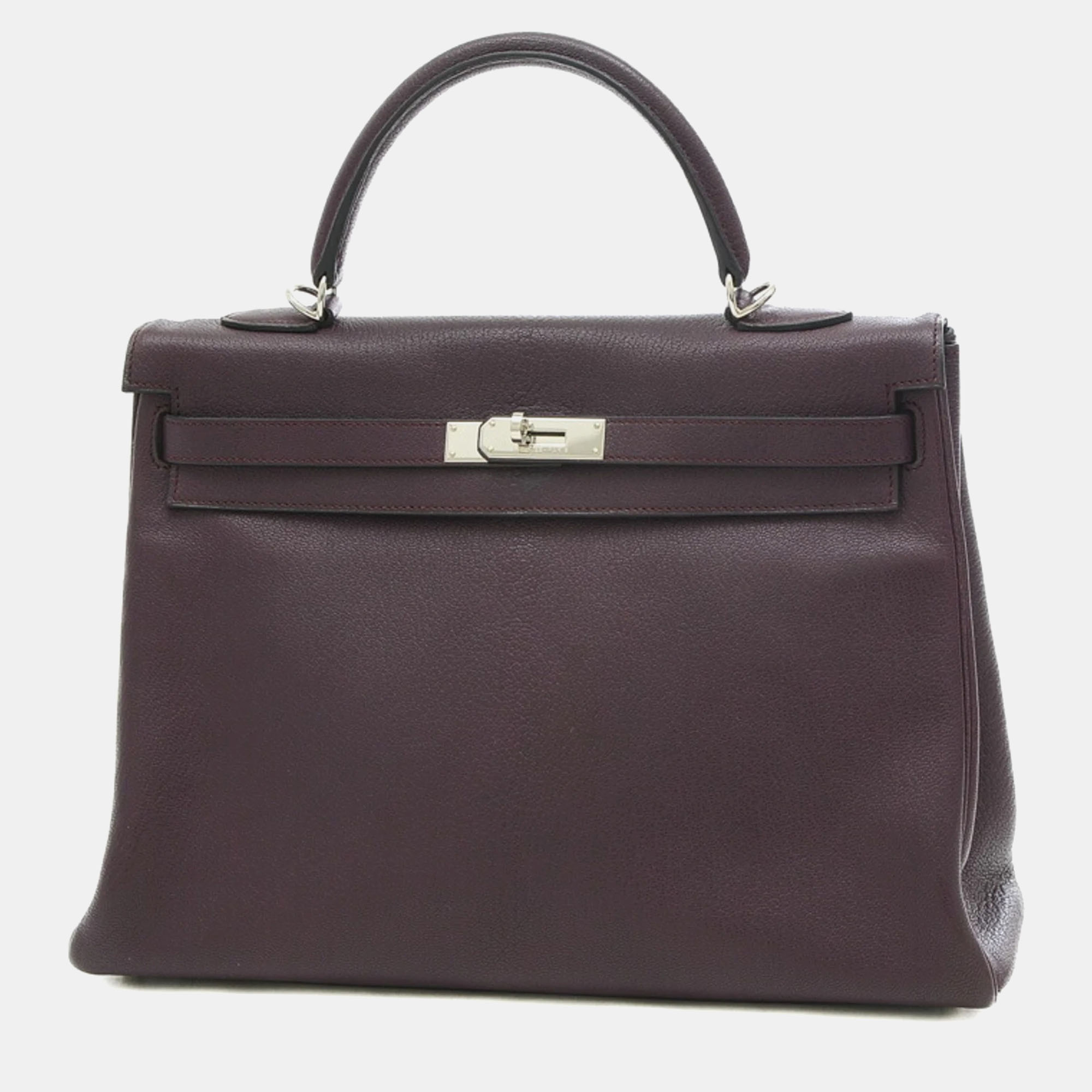 Pre-owned Hermes Kelly 35 Inner Sewing Handbag Chevre Leather L Engraved In Burgundy