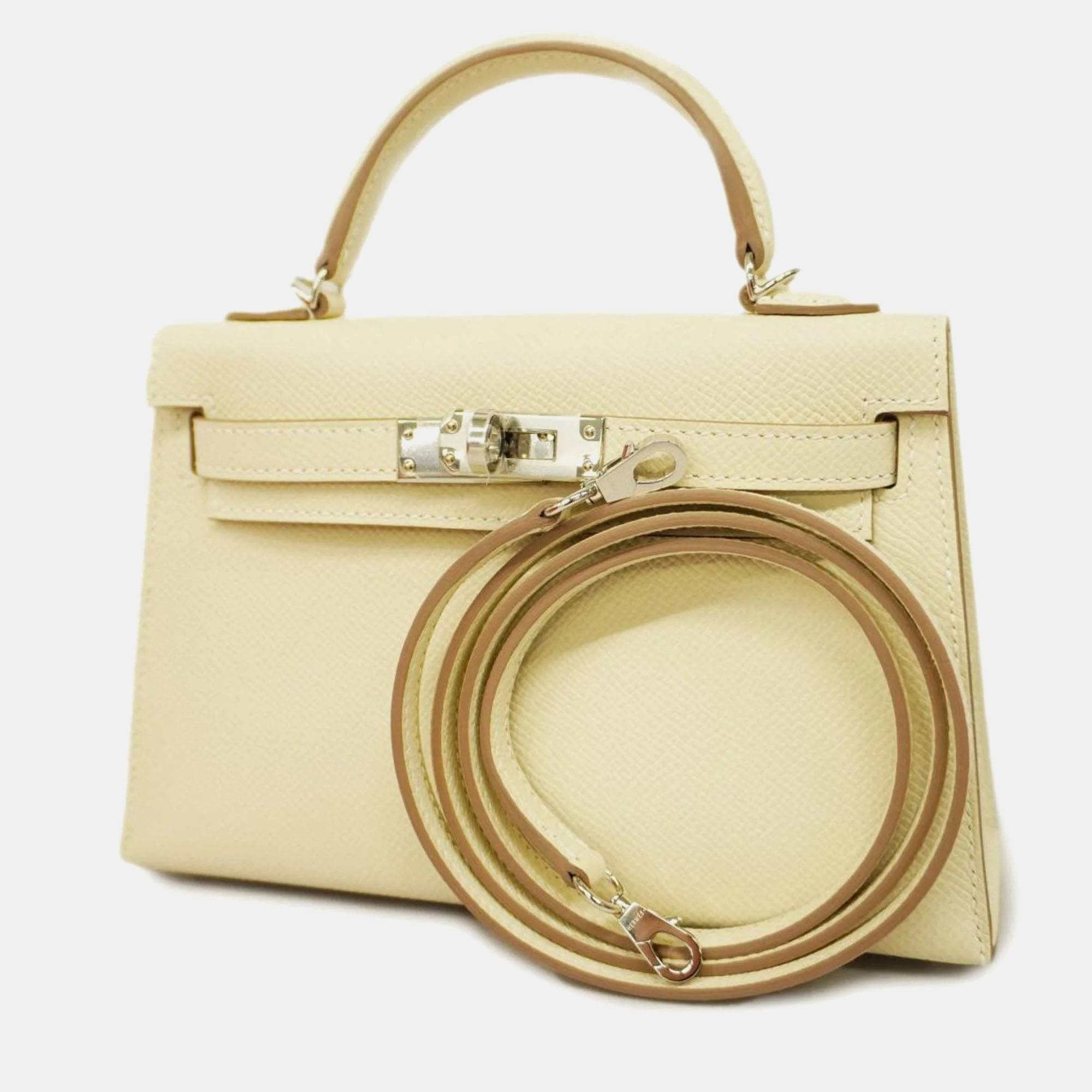 

Hermes Handbag Mini Kelly Vaux Epson Cle Silver Hardware Ladies, Cream
