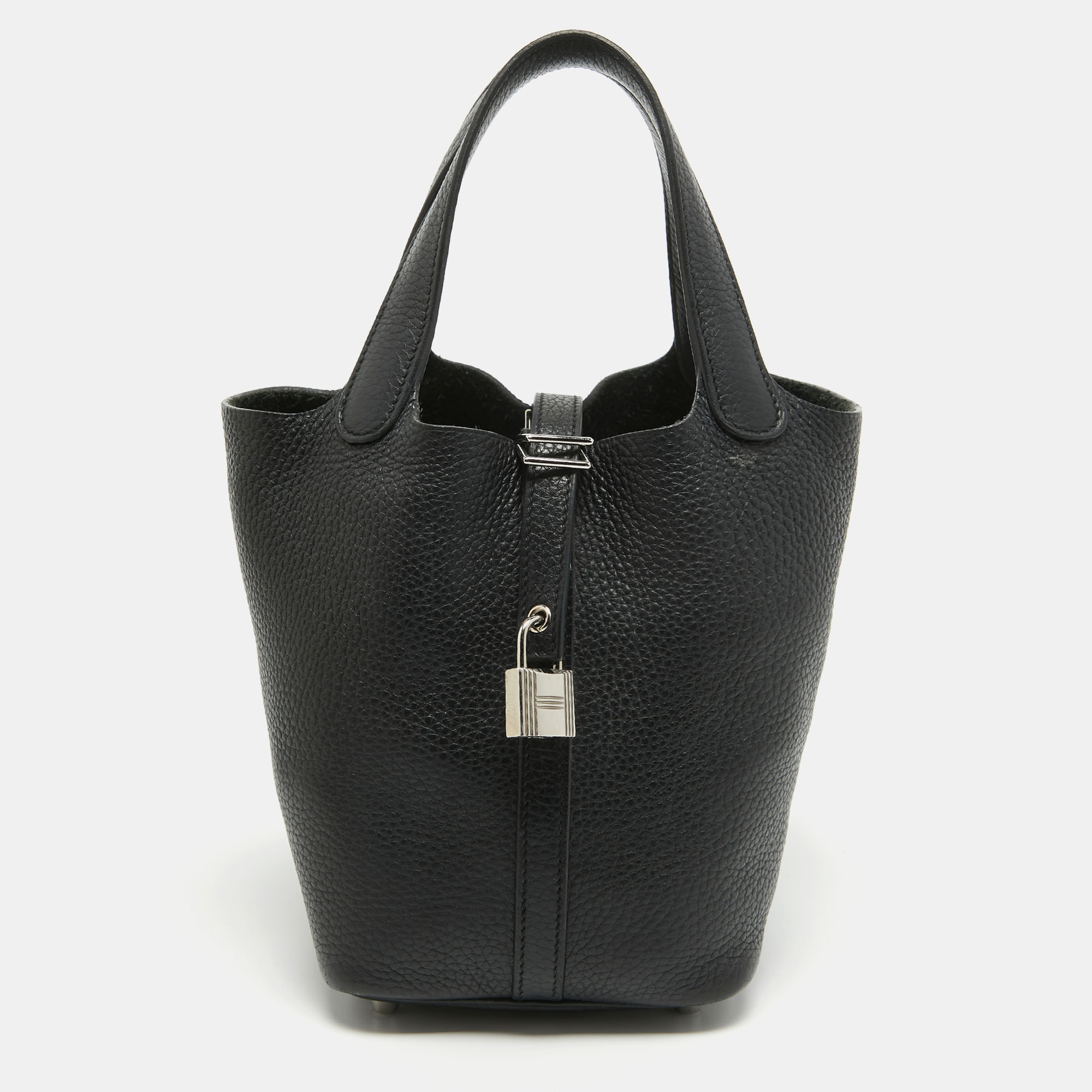 

Hermes Noir Taurillon Clemence Leather Picotin Lock 18 Bag, Black