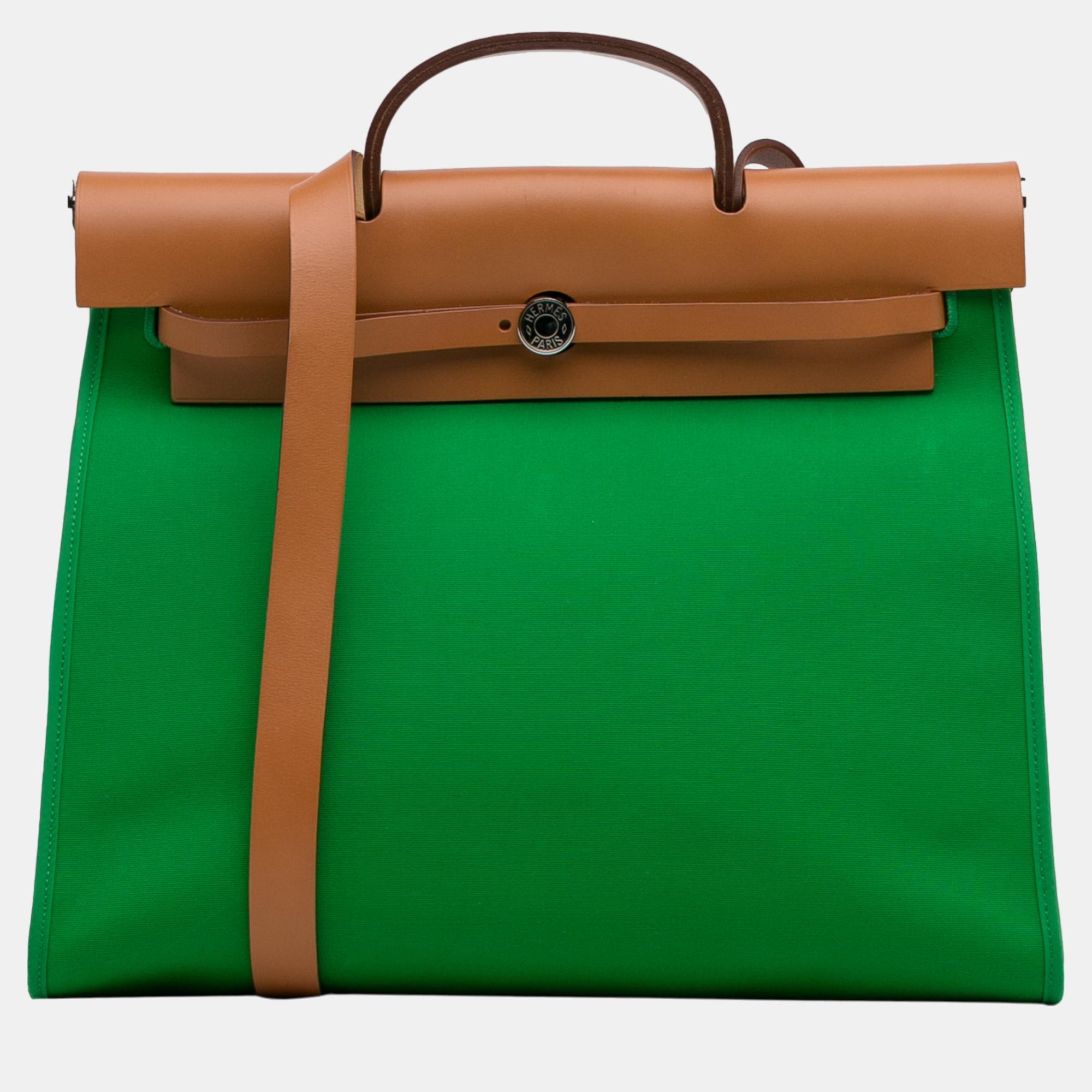 

Hermes Green Herbag Zip Toile 39