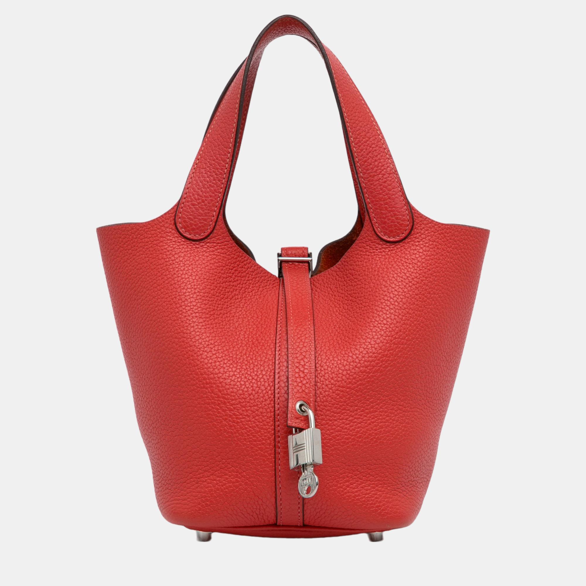

Hermes Red Clemence Picotin Lock 18 Handbag
