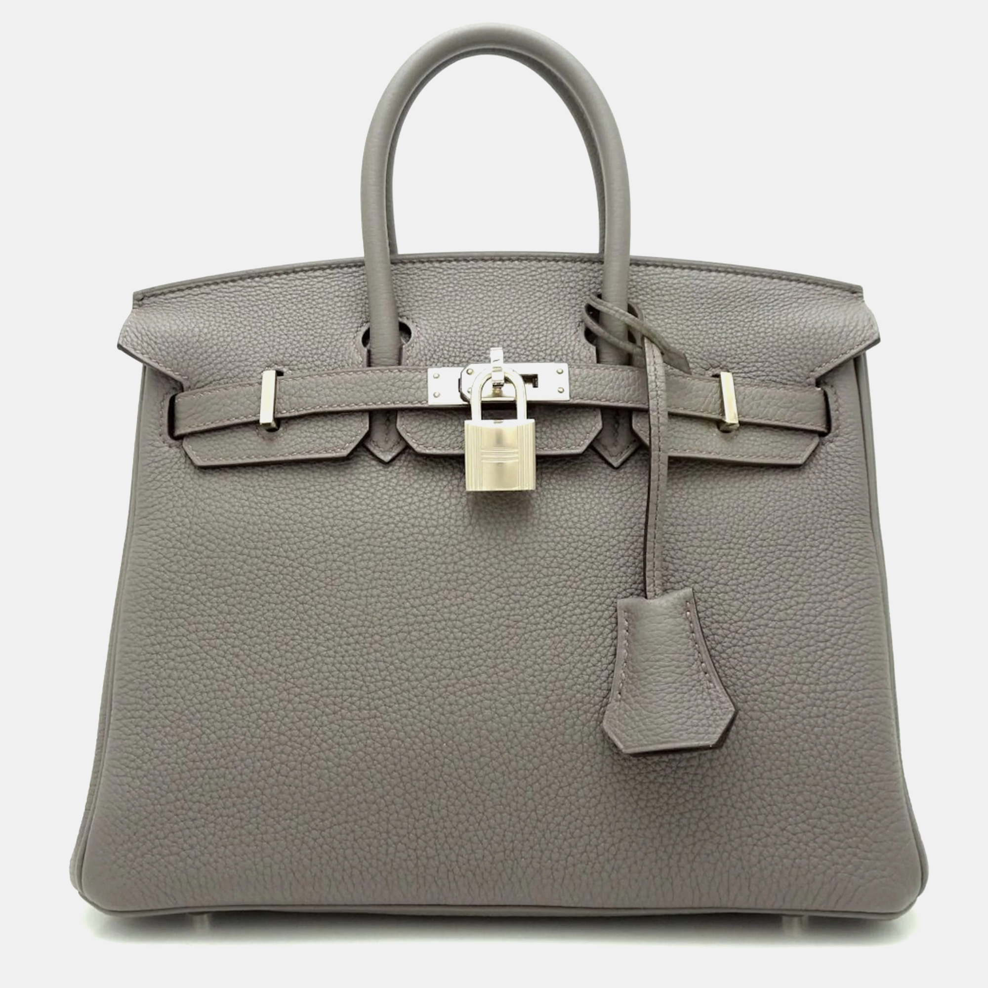 Pre-owned Hermes Birkin 25 Handbag Togo Ethane X Silver Hardware 151623 In Grey