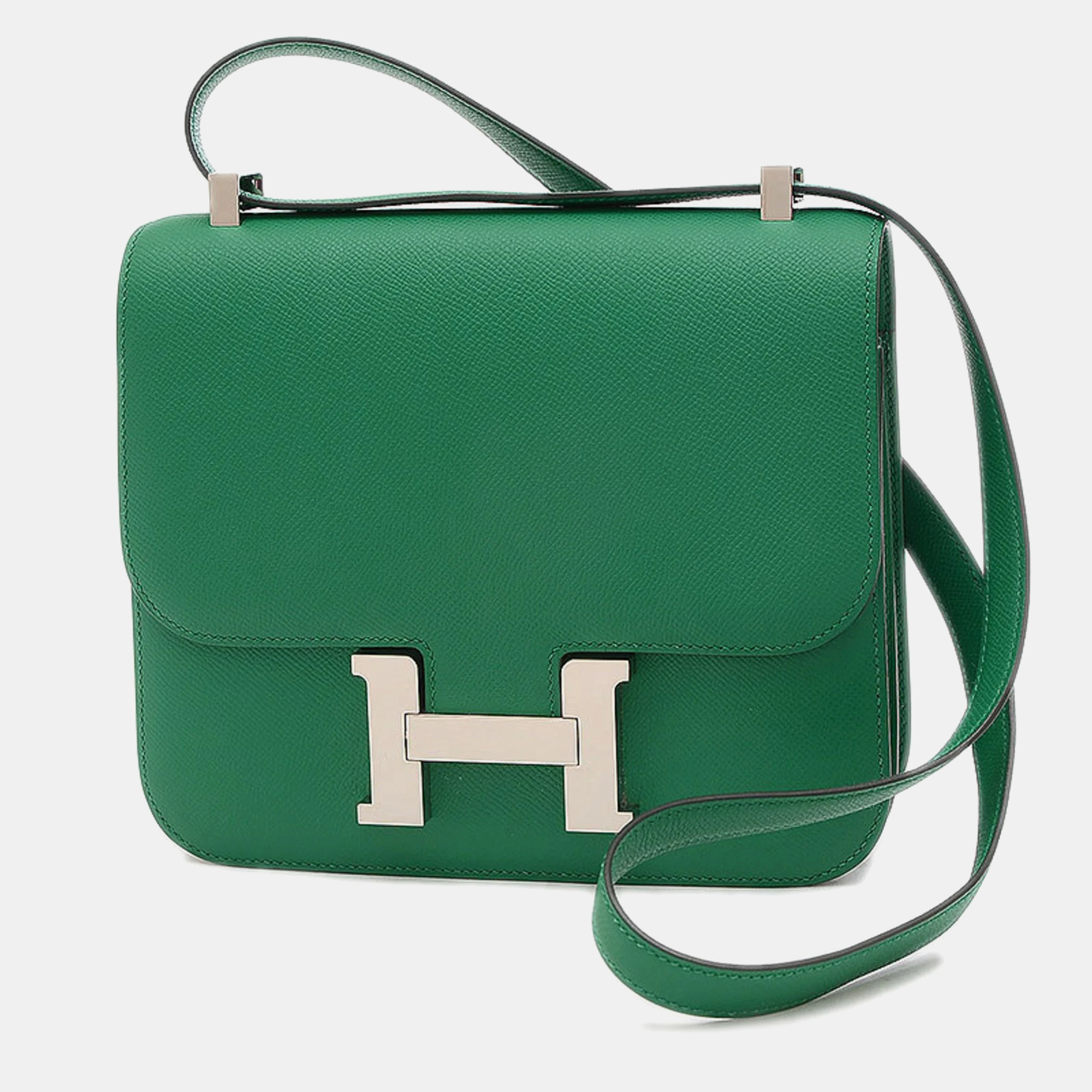 Pre-owned Hermes Constance 24 Shoulder Bag Epson Vertigo Silver Hardware C Engraved In Green