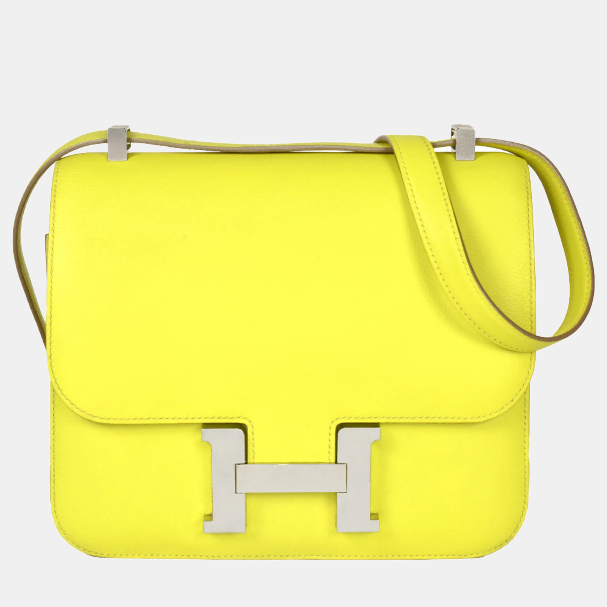 Pre-owned Hermes Constance 3 24 Lime Evercolor D Stamp Shoulder Bag Yellow