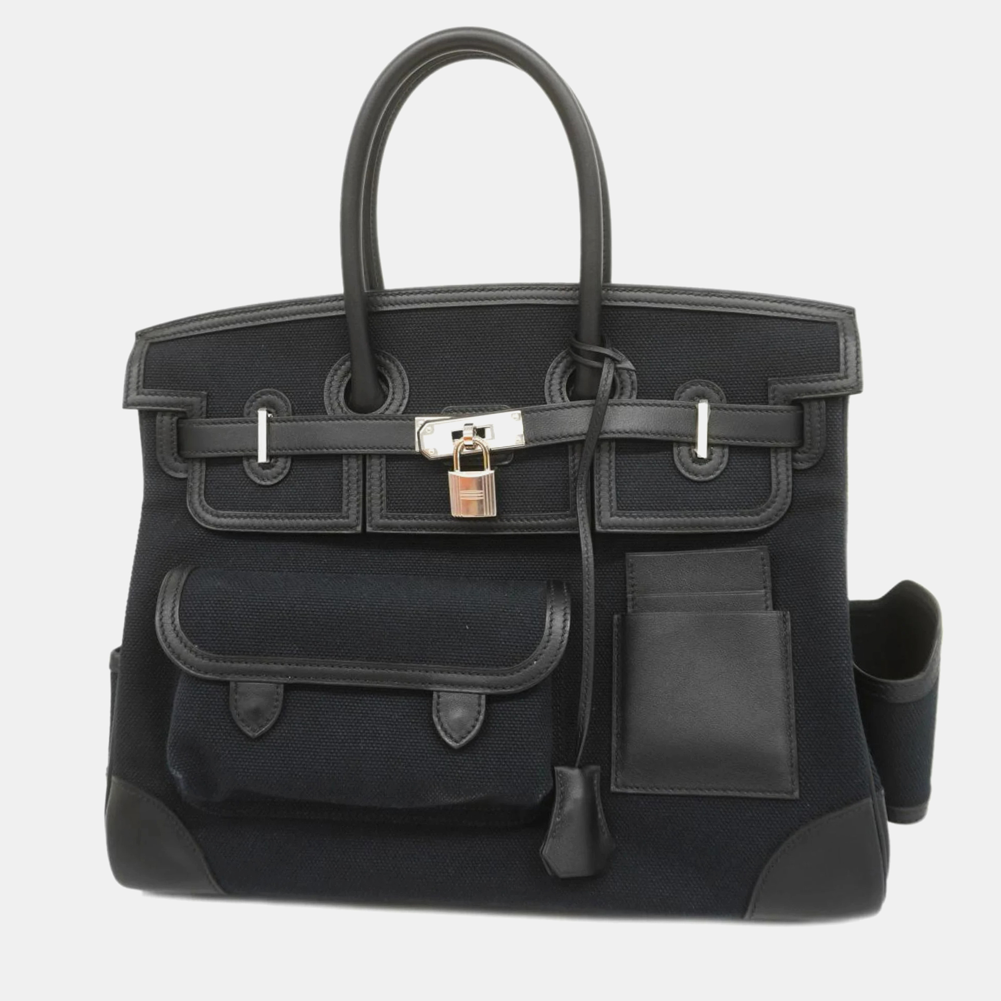 

Hermes Handbag Birkin Cargo 35 Swift Toile Ash Black Silver Hardware Women's