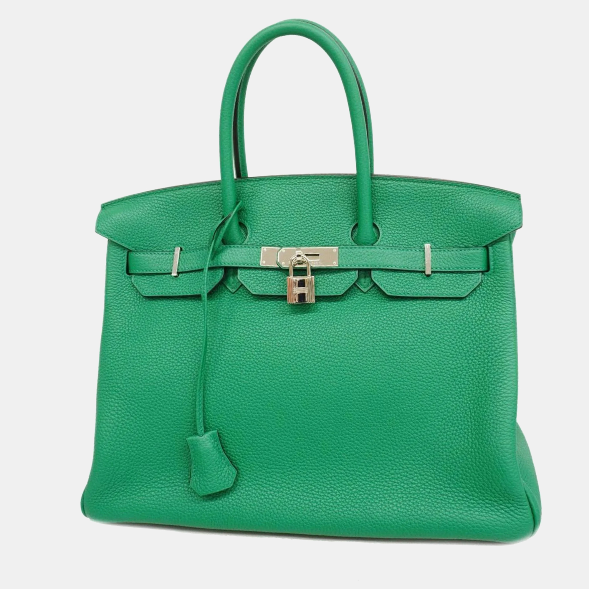 Pre-owned Hermes Handbag Birkin Verso 35 A Stamp Taurillon Clemence Vert Vertigo Fonce Ladies In Green