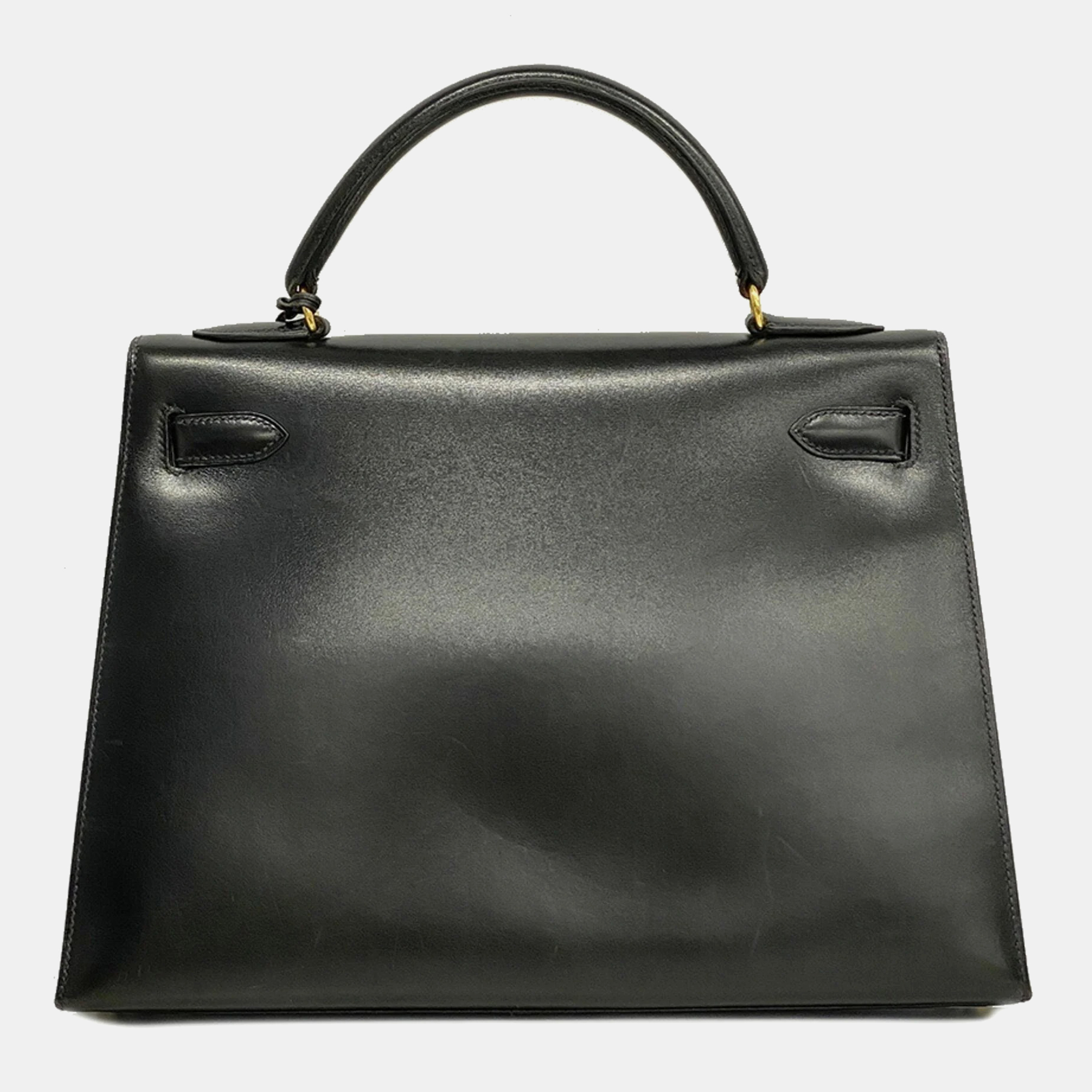 

Hermes Handbag Kelly 32 X Engraved Box Calf Black Ladies