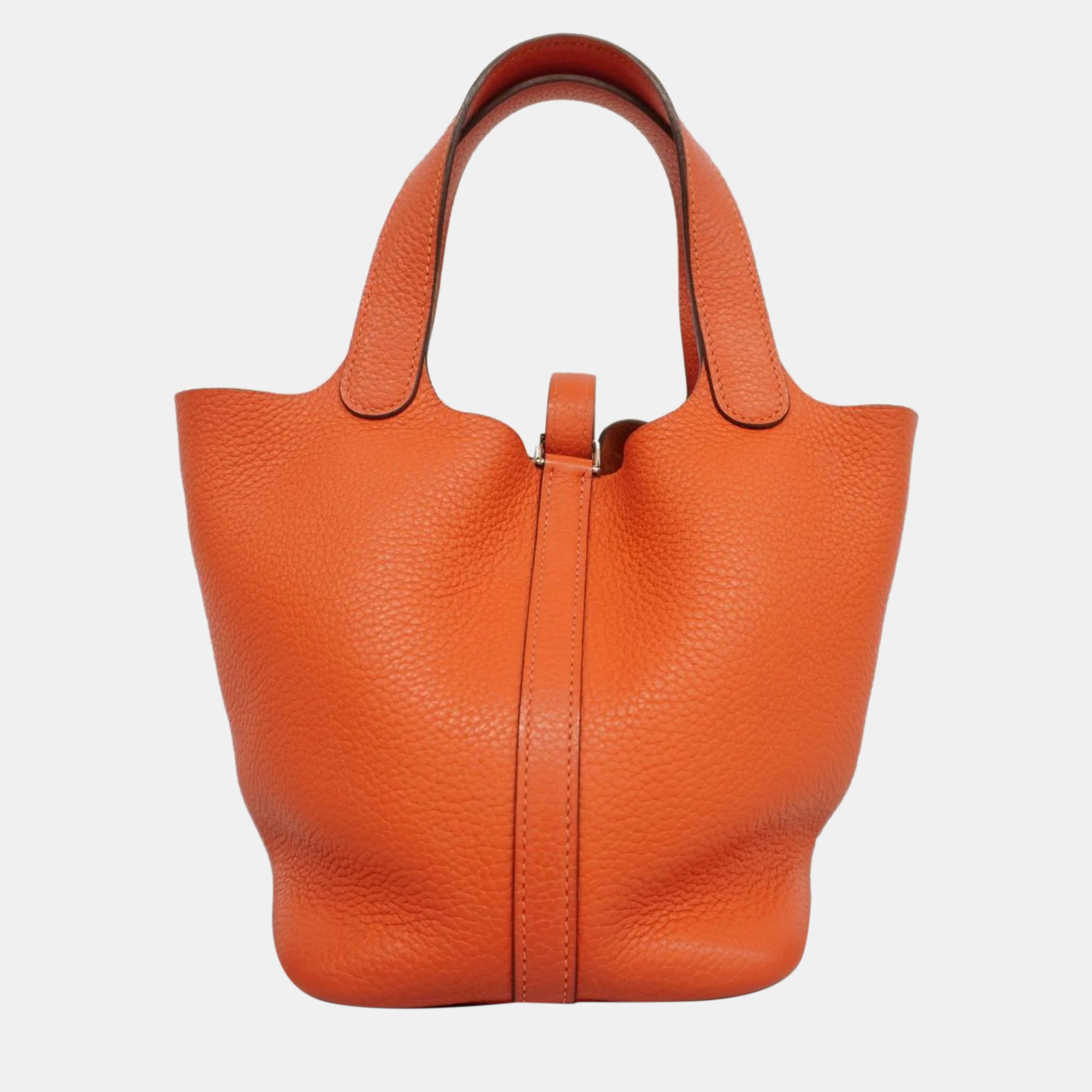 

Hermes Handbag Picotan Lock PM R Engraved Taurillon Clemence Rose Texas Ladies, Orange