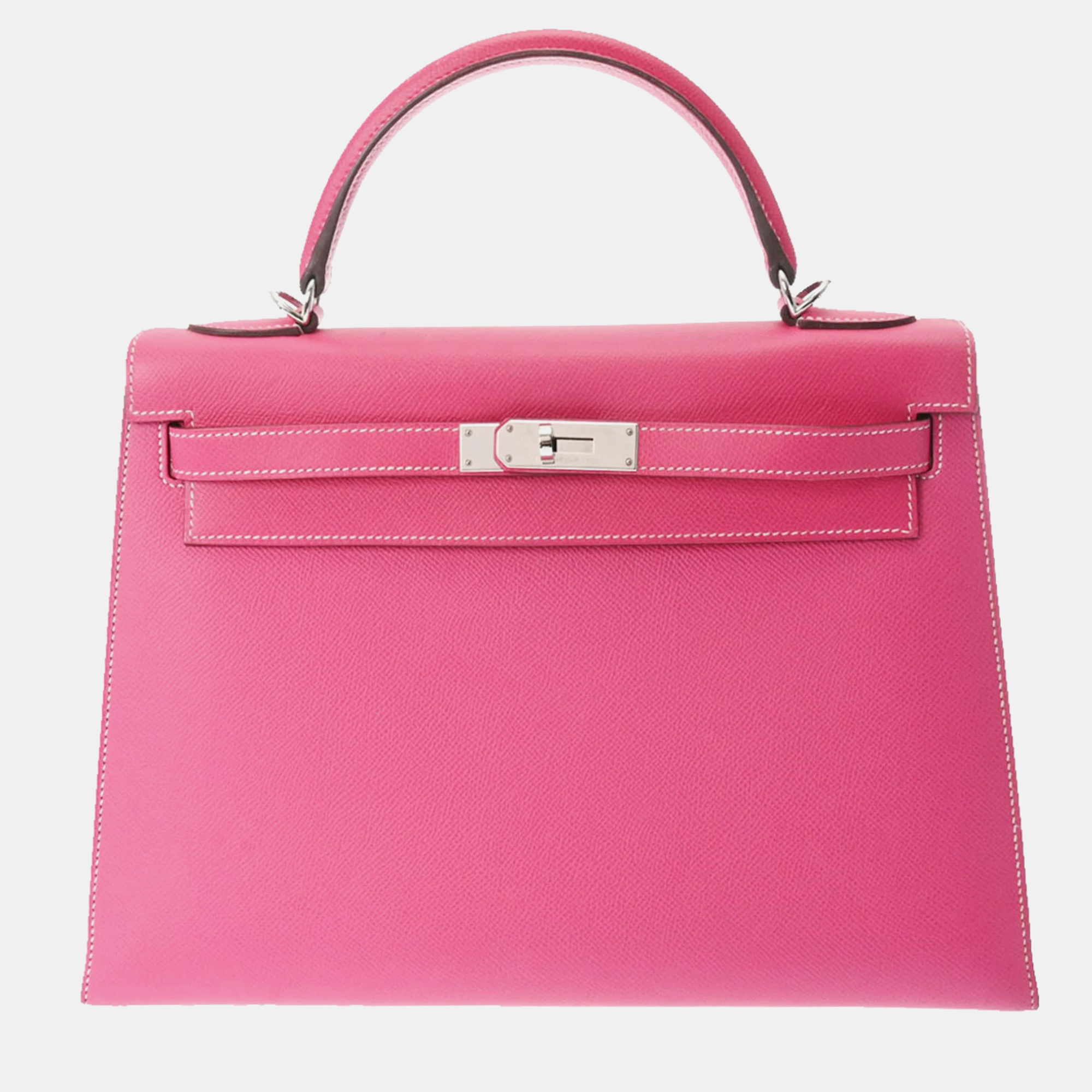 

Hermes Kelly 32 Outside stitching Rose Tyrian Palladium hardware (circa 2011) Women's Vaux Epson handbag, Pink