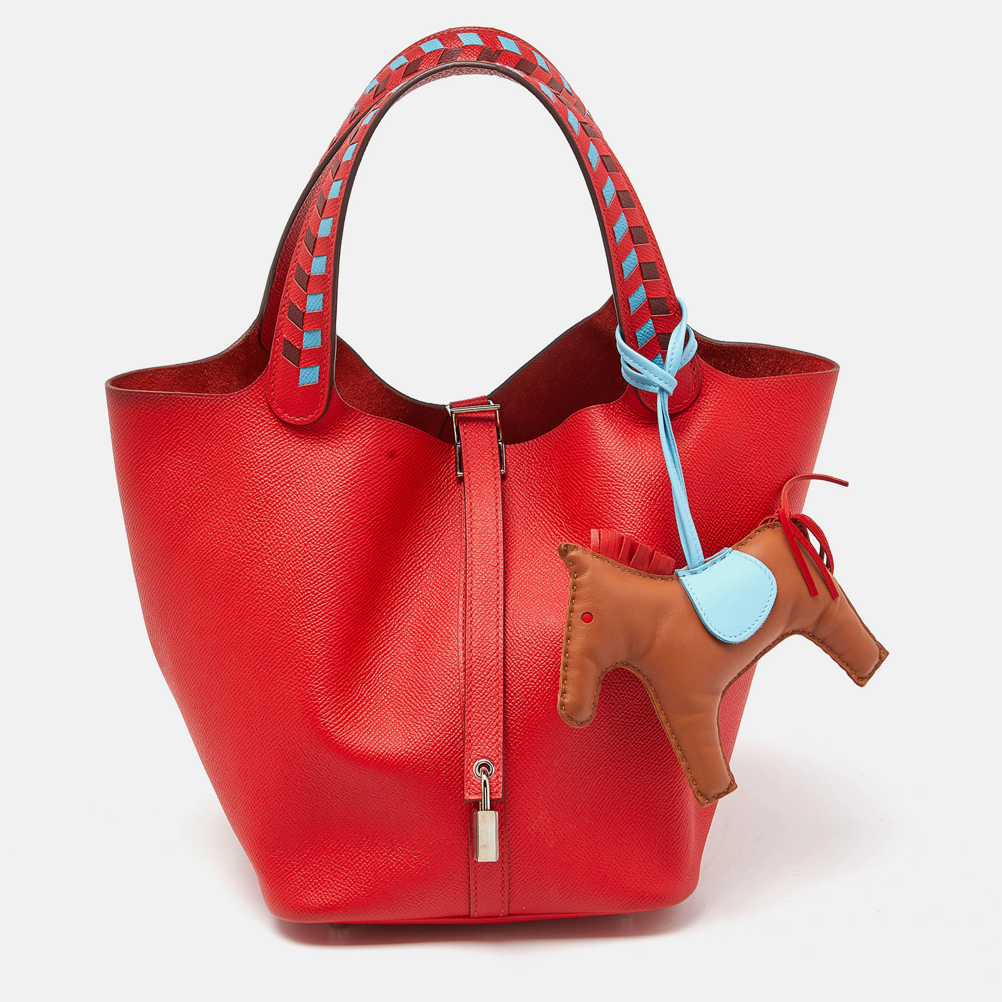 Pre-owned Hermes Rouge Coeur/blue Du Nord/rouge H Epsom Leather Picotin Lock 22 Bag In Red