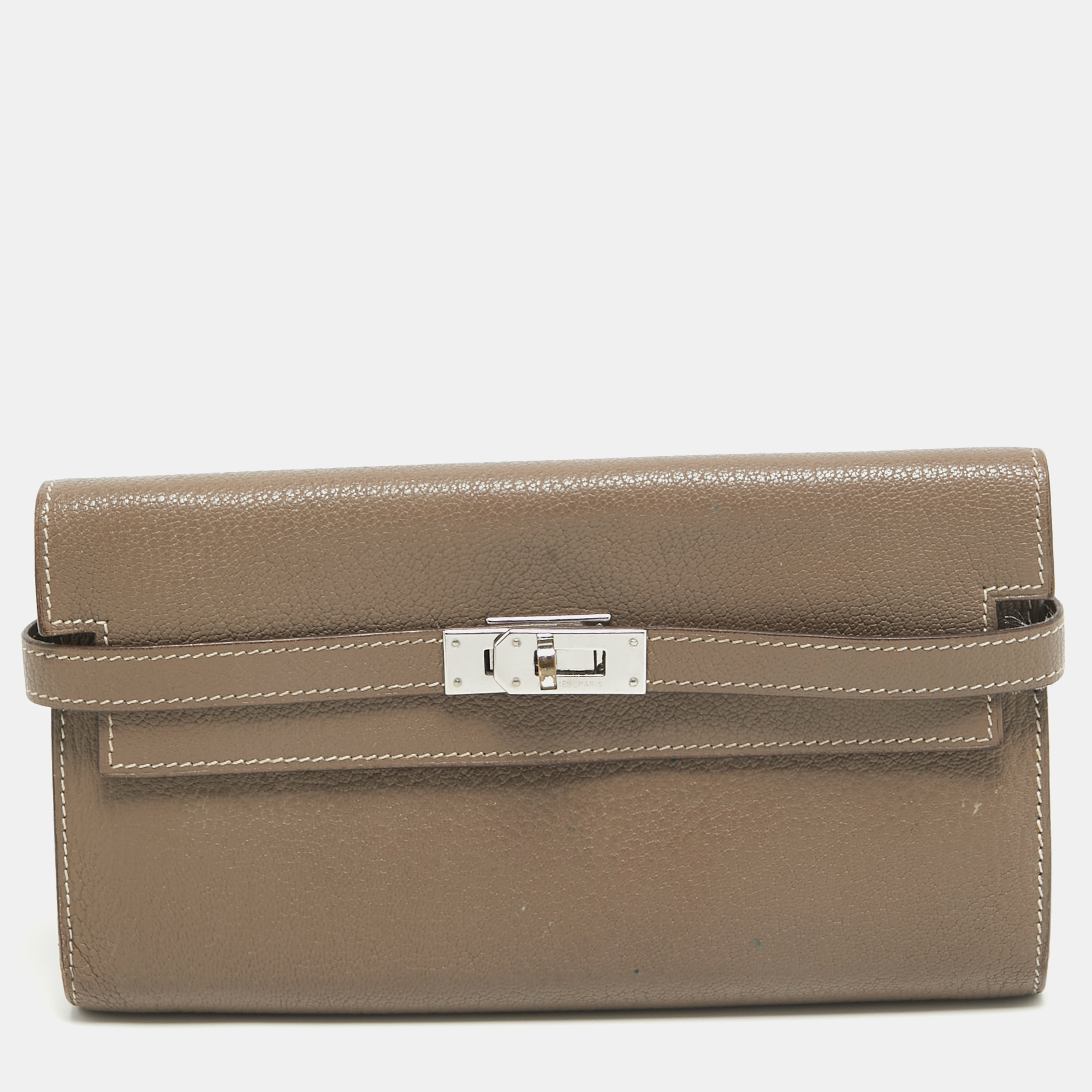 

Hermes Taupe Chevre Leather Kelly Classic Wallet, Grey