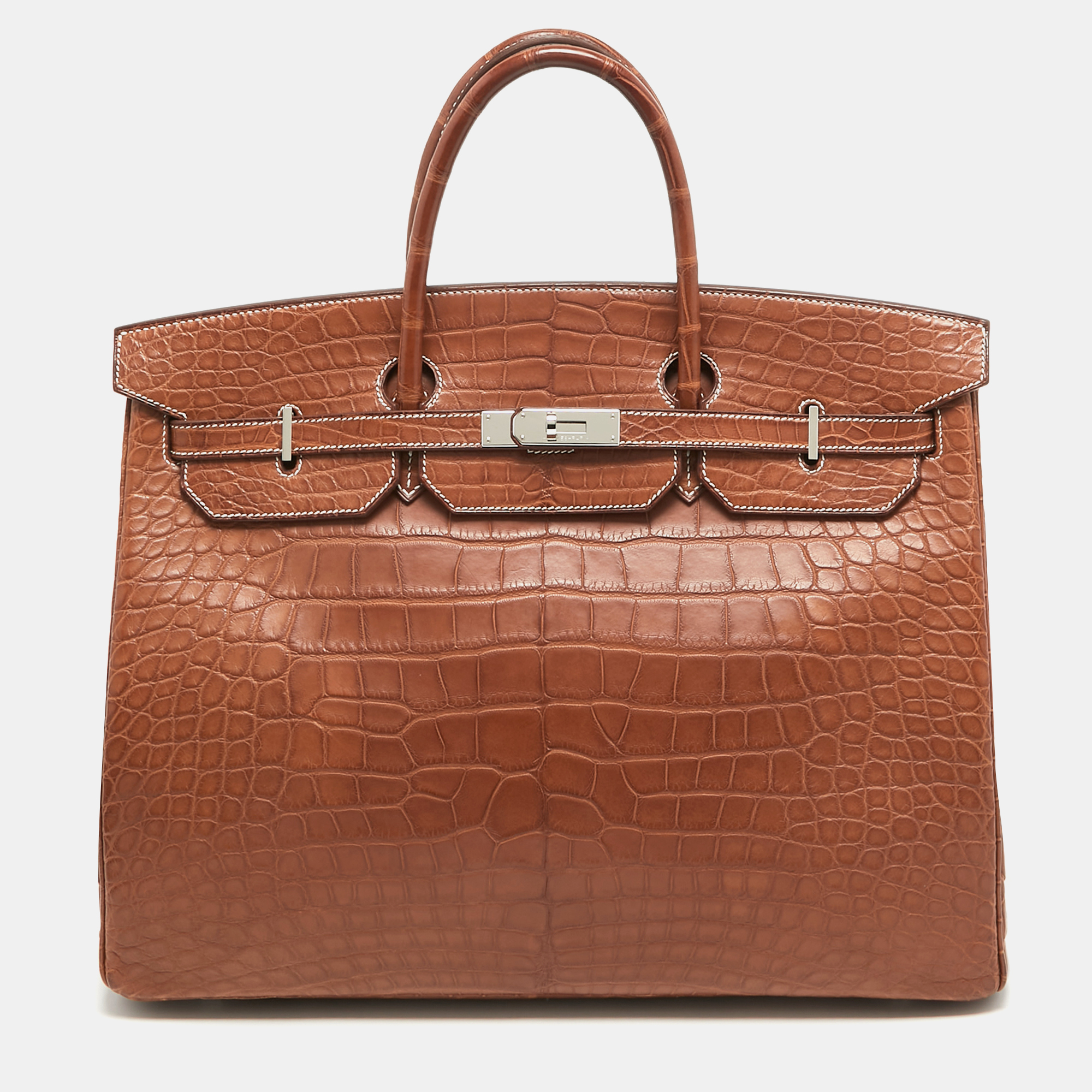 

Hermès Fauve Matte Alligator Mississippiensis Palladium Finish Birkin 40 Bag, Brown