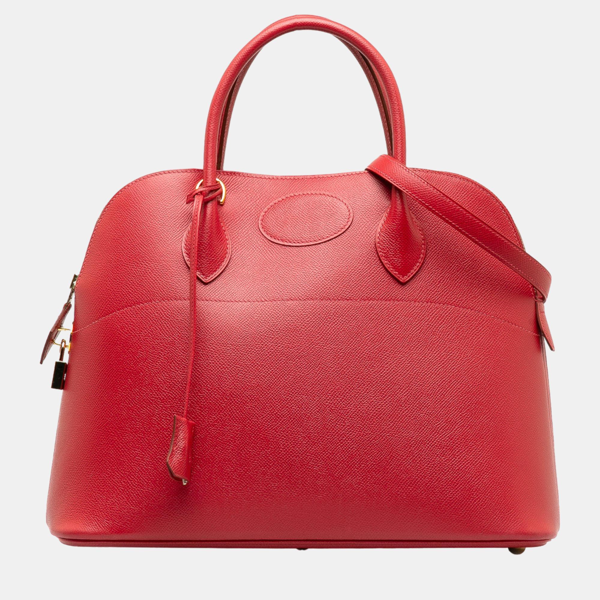 Pre-owned Hermes Red Courchevel Bolide 35