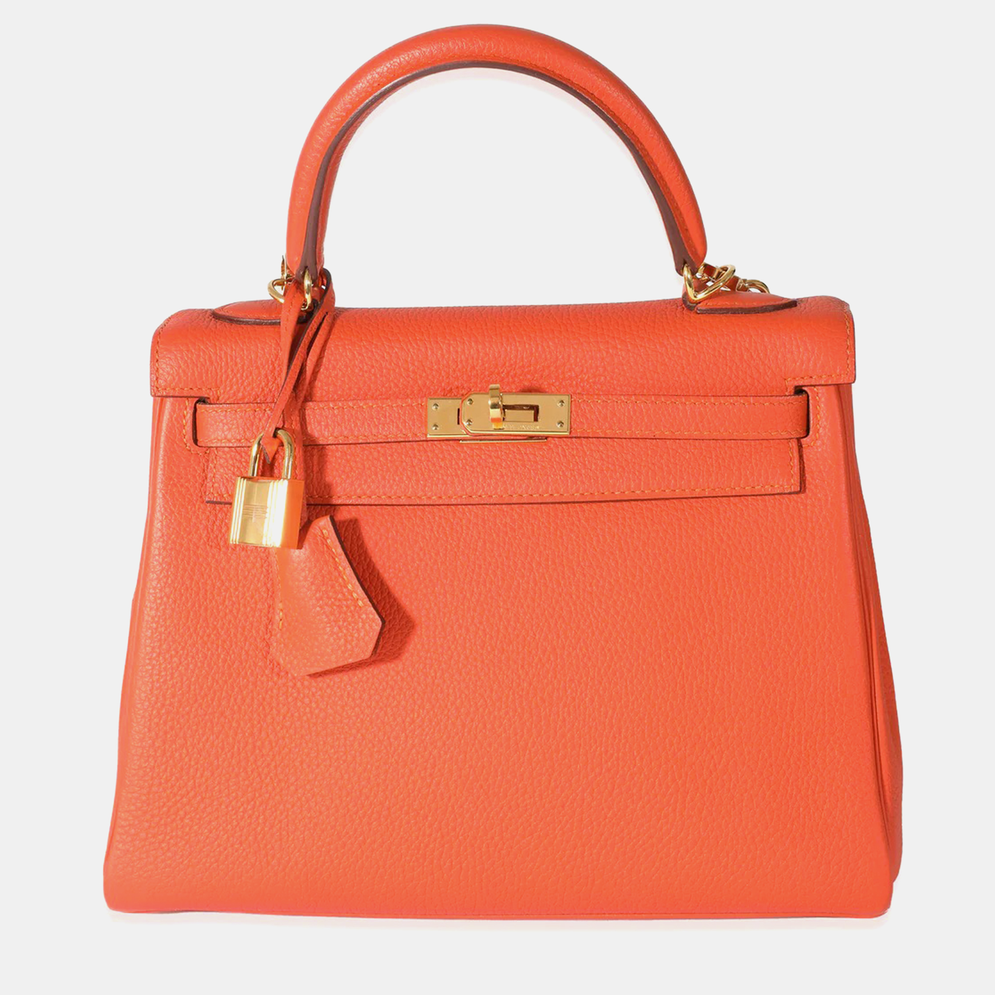 Pre-owned Hermes Poppy Togo Retourne Kelly 25 Ghw Handbag In Orange