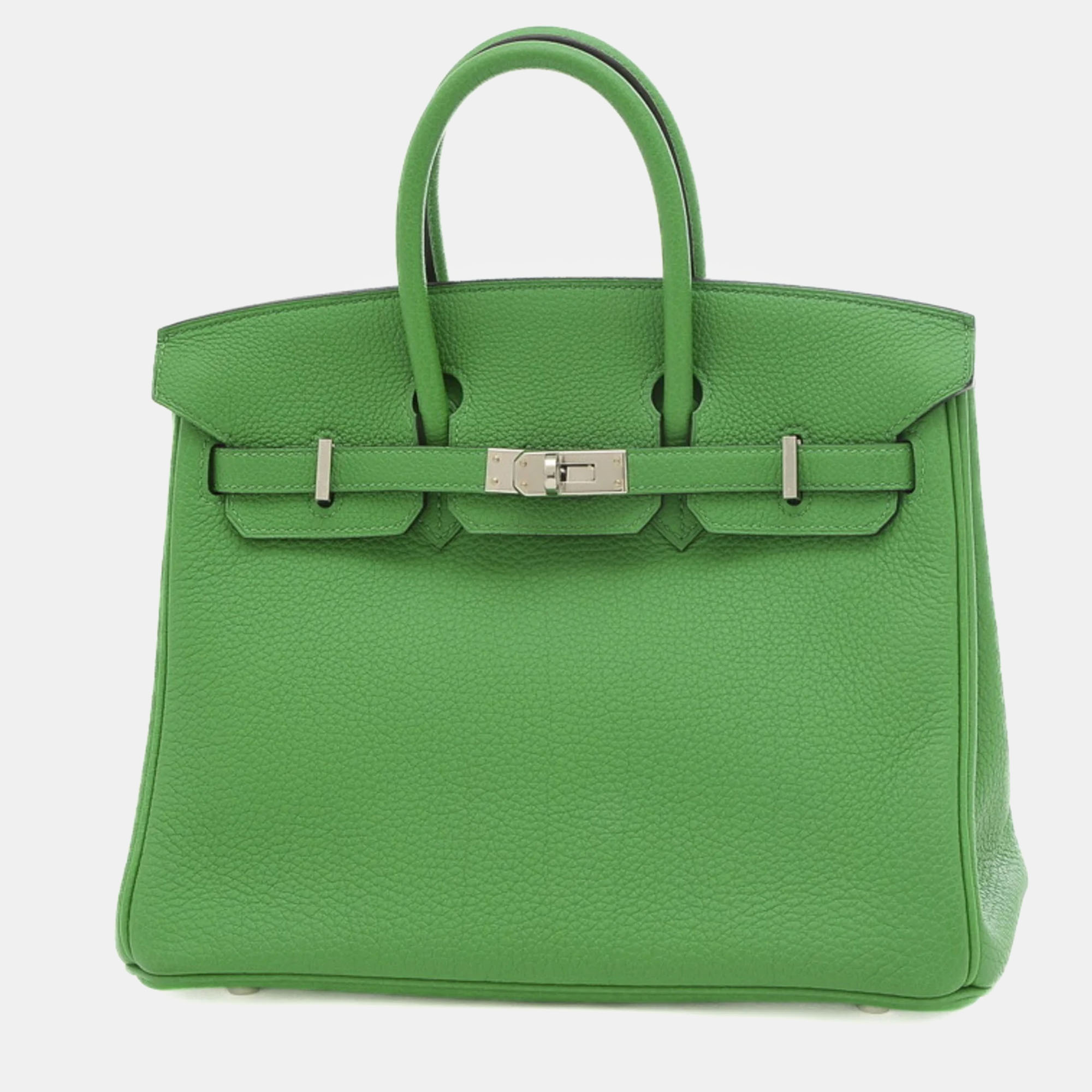 Pre-owned Hermes Togo Bamboo Birkin 25 Handbag In Green