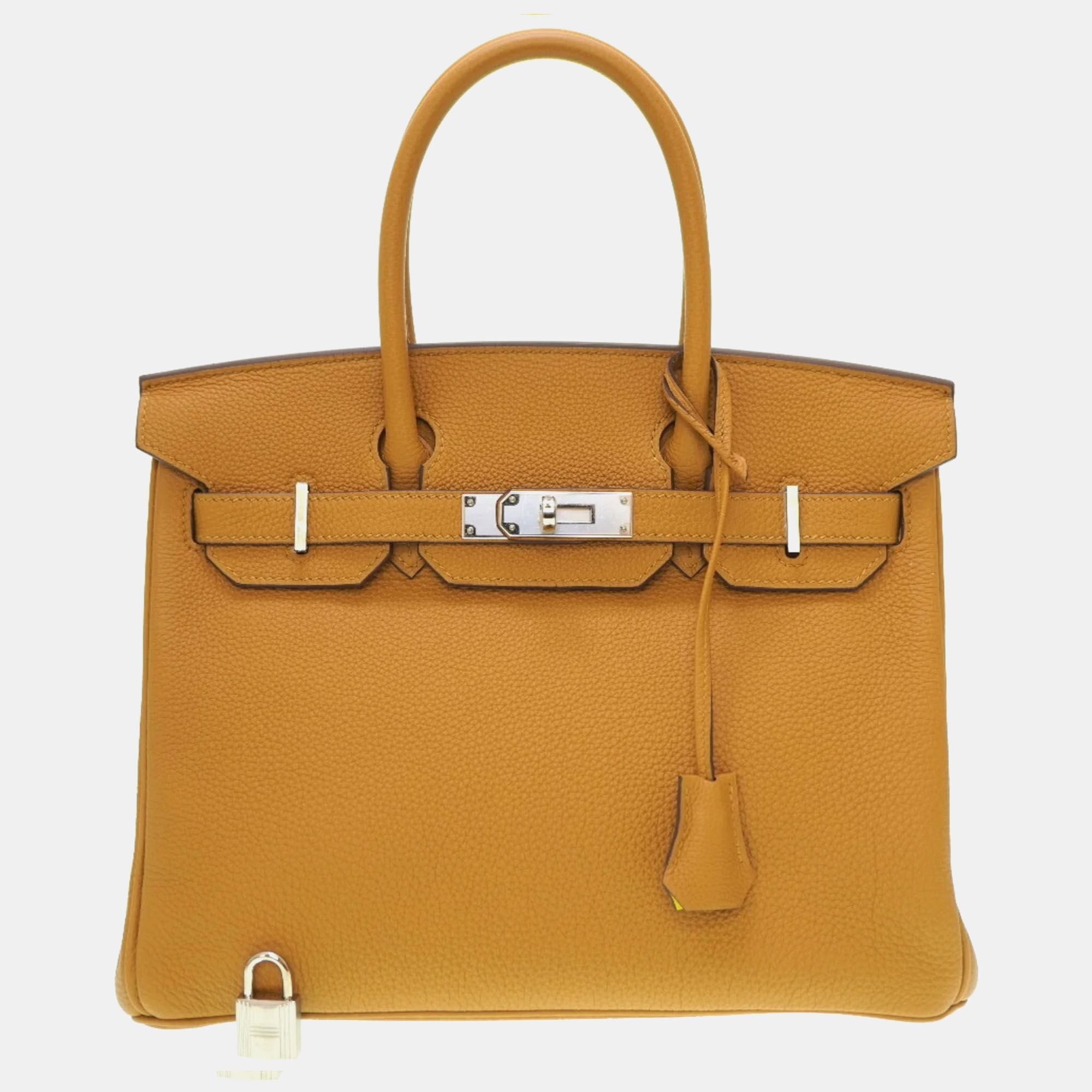Pre-owned Hermes Verso Togo Caramel/lime Y Engraved Birkin 30 Handbag In Brown