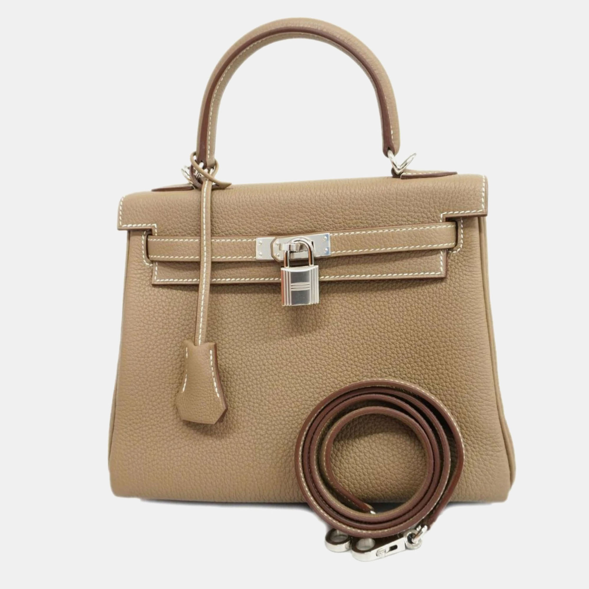

Hermes Togo Etoupe Silver Hardware Kelly 25 Women's Handbag, Grey