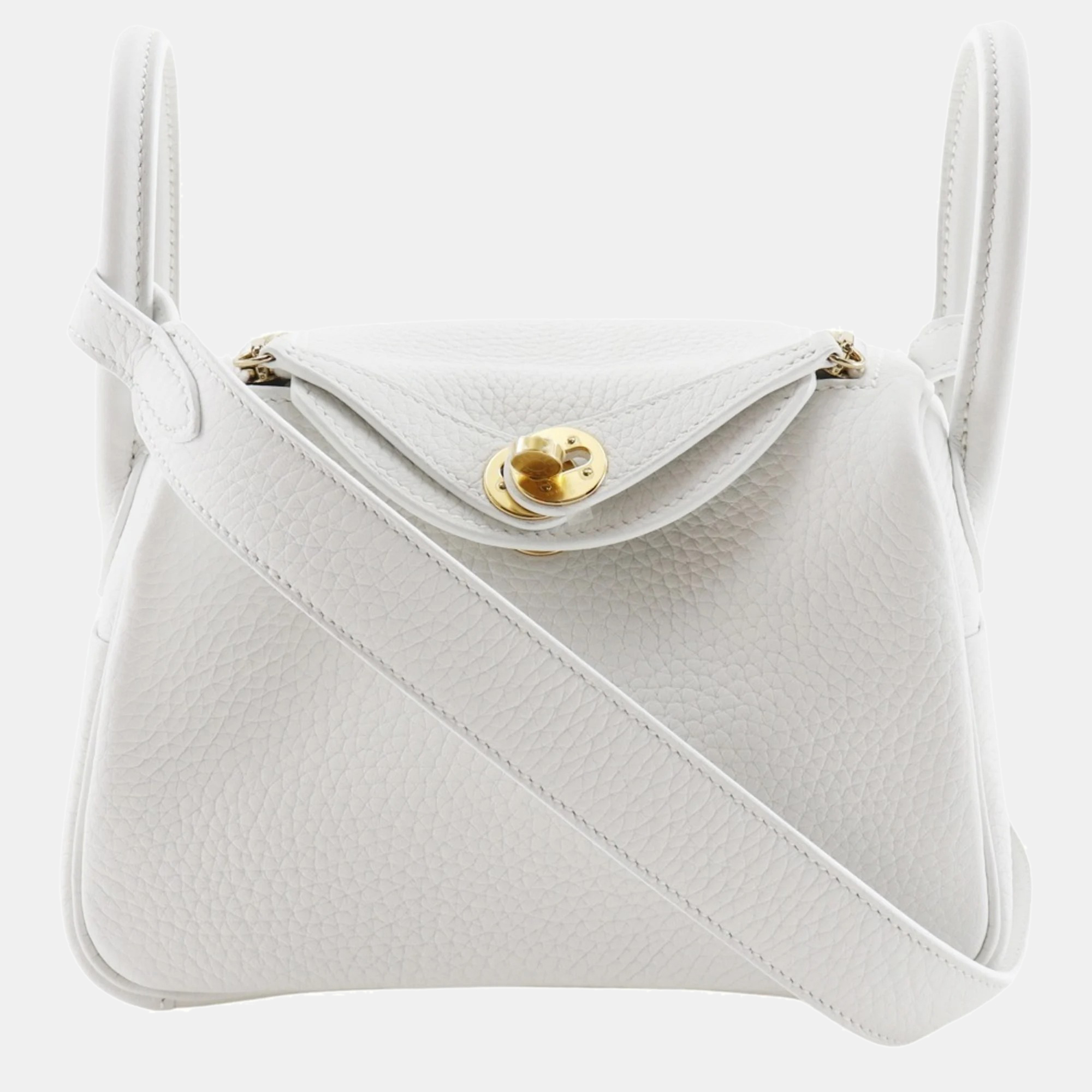 Pre-owned Hermes Taurillon Clemence New White 2023 Gold Hardware B Crossbody 2way Zipper Ladies Mini Lindy Handbag