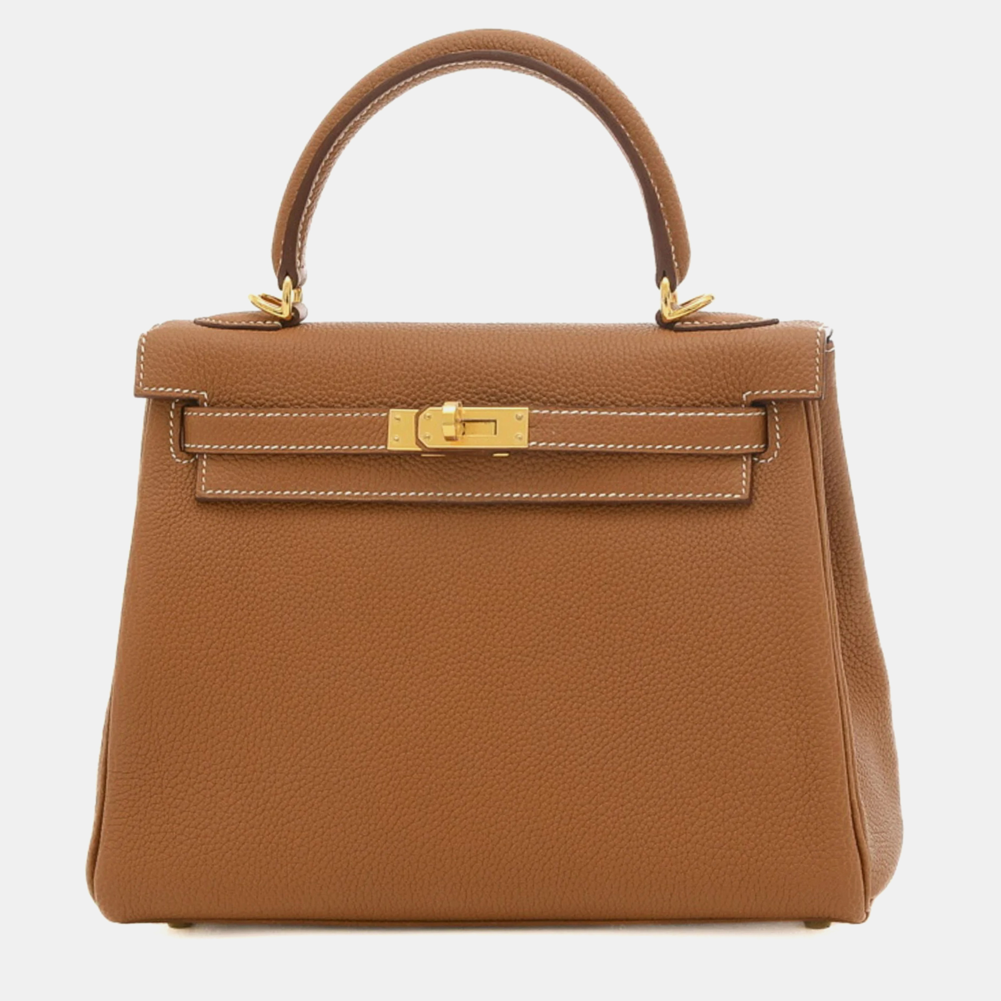 Pre-owned Hermes Togo Gold B Engraved Inner Sewing Kelly 25 Handbag In Brown
