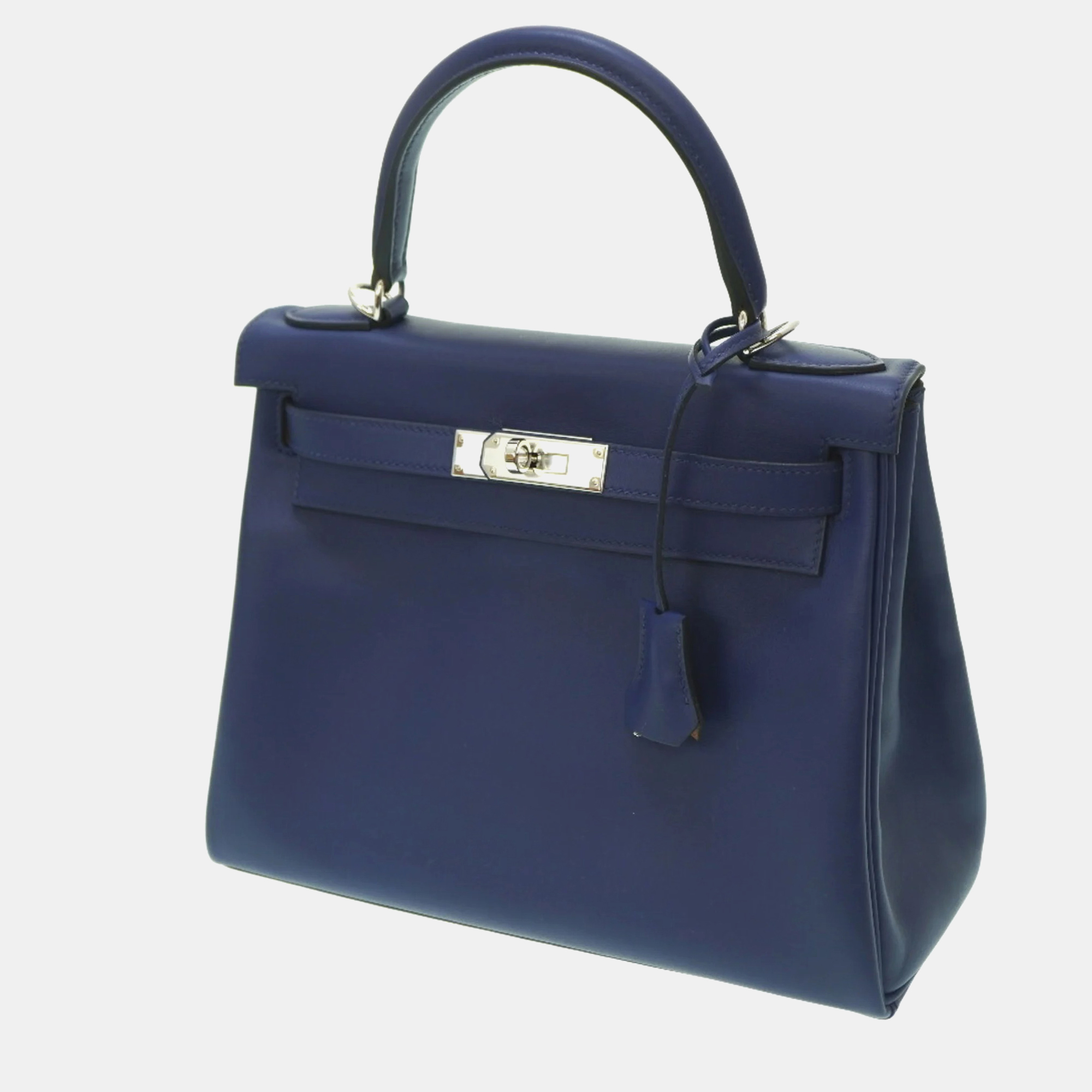 

Hermes Kelly 28 Personal Order Swift Blue Saphir Bicolor B Engraved Handbag