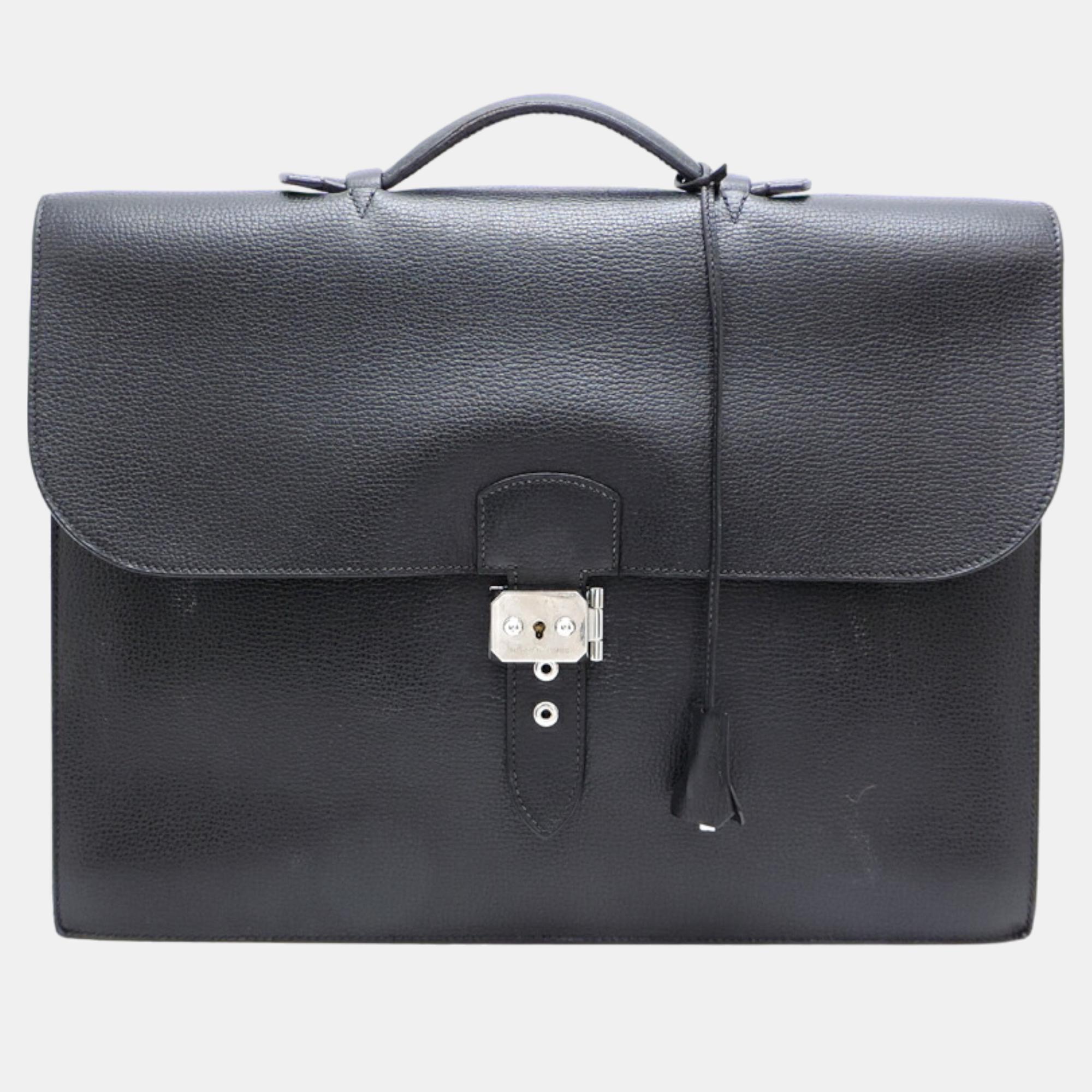 

Hermes Black Leather Togo Sac A Depeches 38 Business Bag