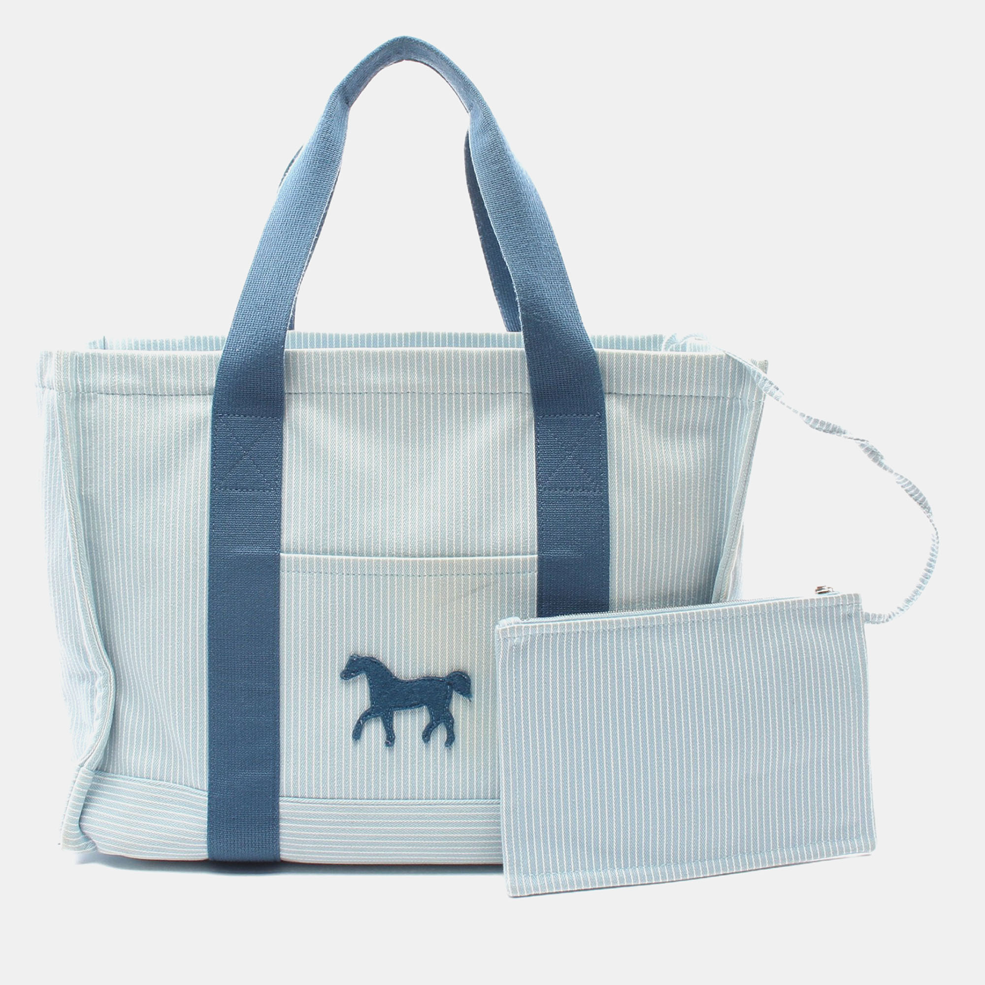 Pre-owned Hermes Kaval Colour Azur Mothers Bag Shoulder Bag Tote Bag Canvas Light Blue White Blue