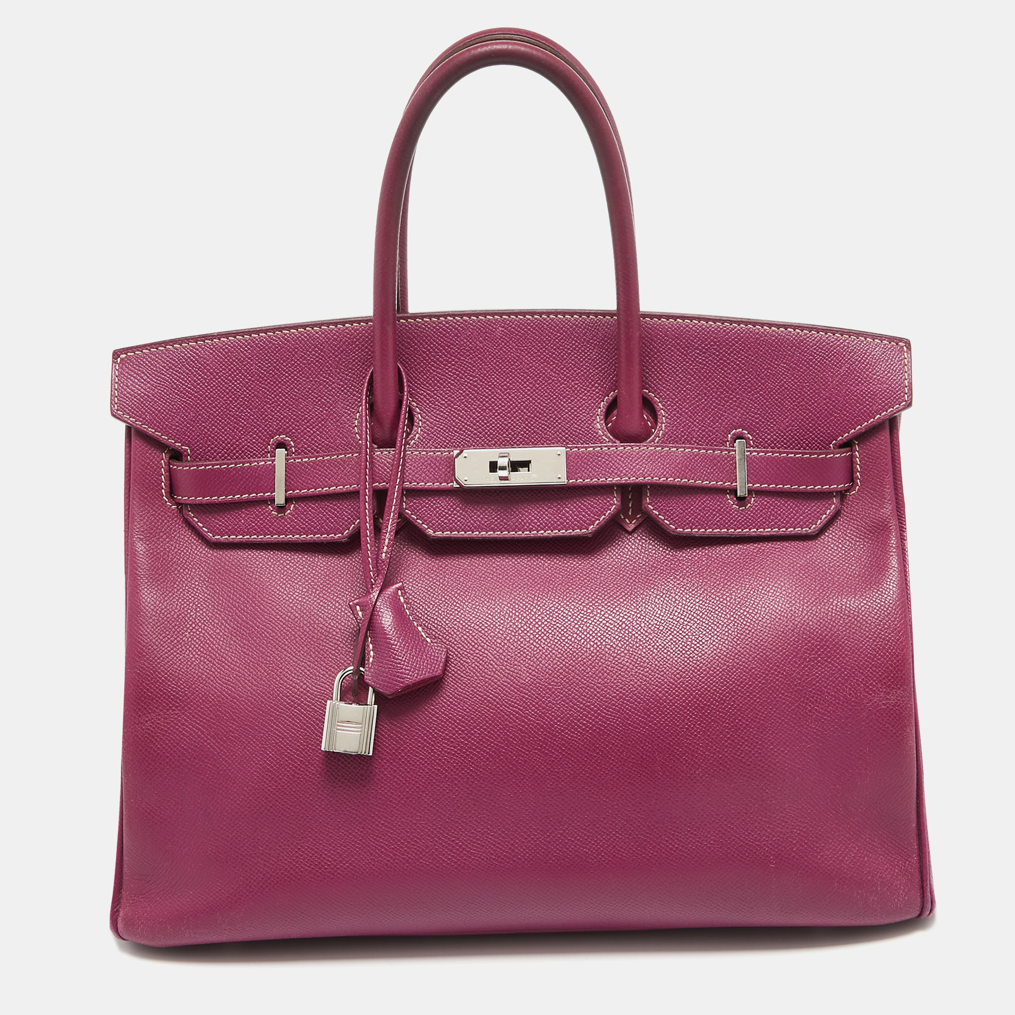 

Hermes Tosca/Rose Tyrien Epsom Leather Palladium Finish Birkin 35 Bag, Pink