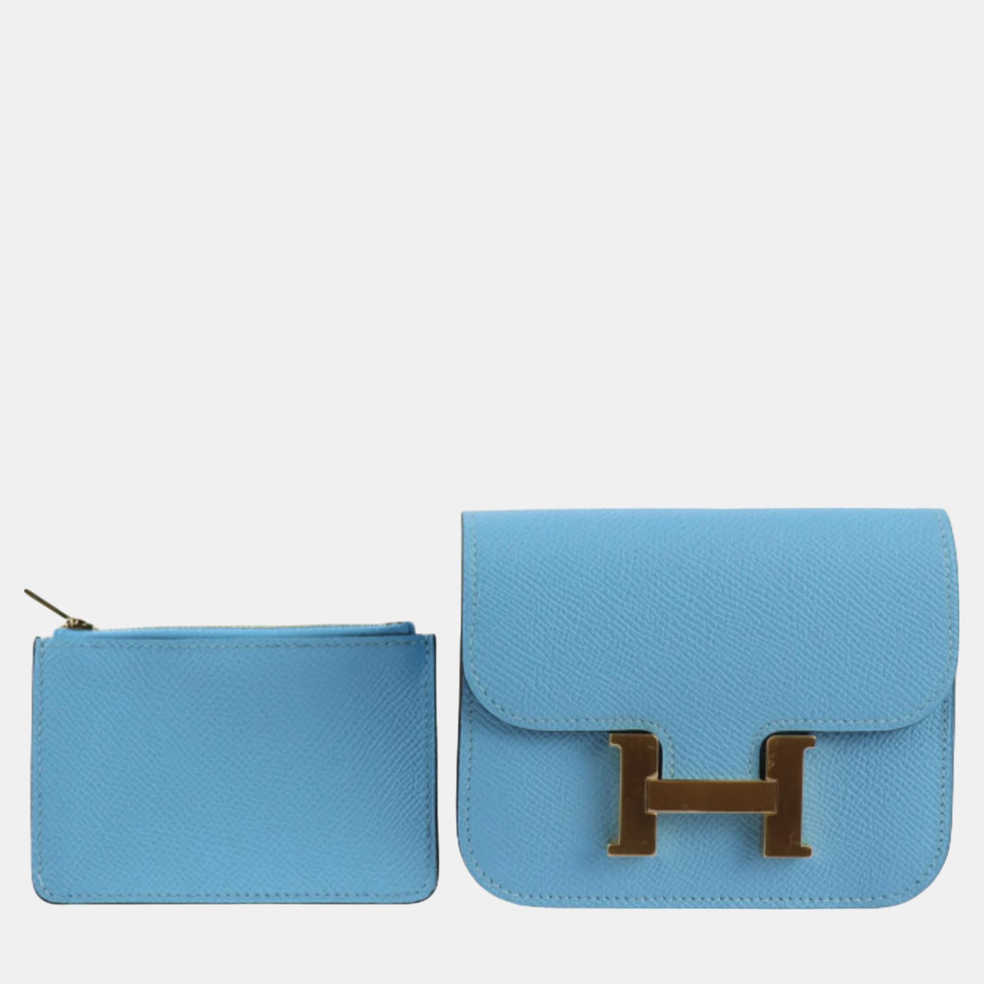 

Hermes Vaux Epson Celeste Constance Pouch with Coin B Stamp Compact Wallet, Blue