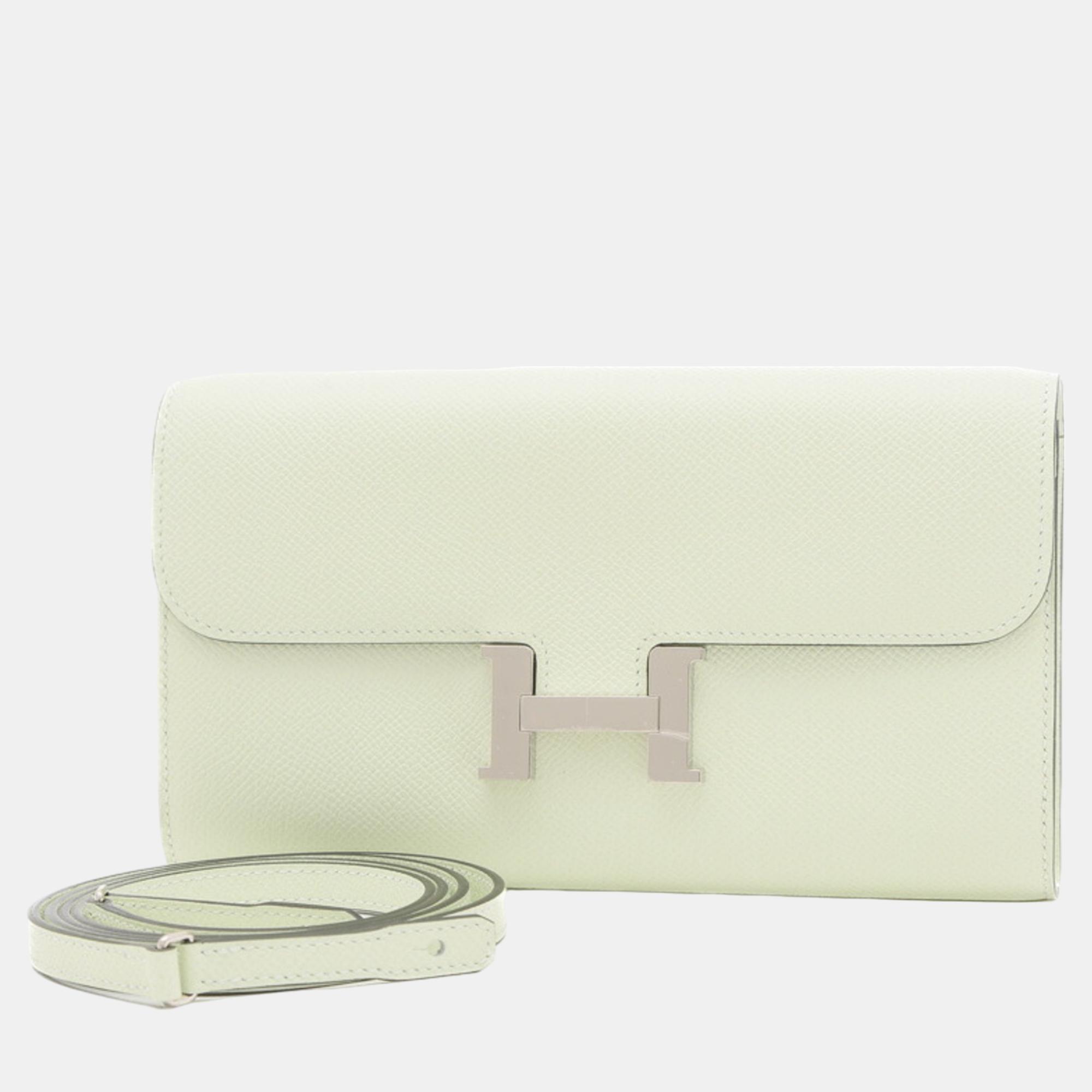 

Hermes Green Epsom Leather To Go Wallet Shoulder Bag, White